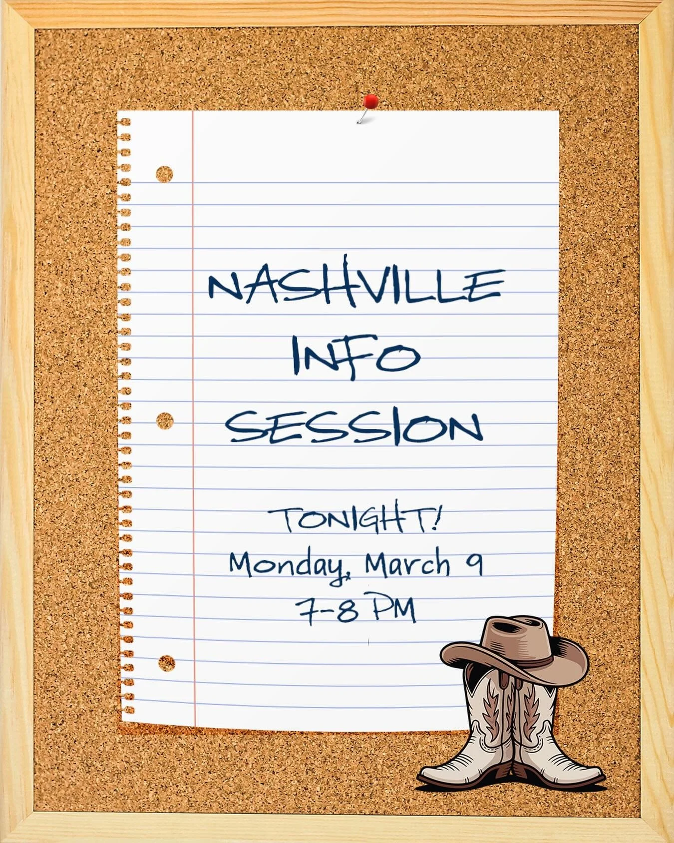 ‼️IF YOU ARE COMING TO NASHVILLE‼️ We will see you tonight for our MANDATORY information session! We will be sharing itinerary info, packing lists, and other important information. 

We will see you at 7pm in Timashev N308! 🎸🎶