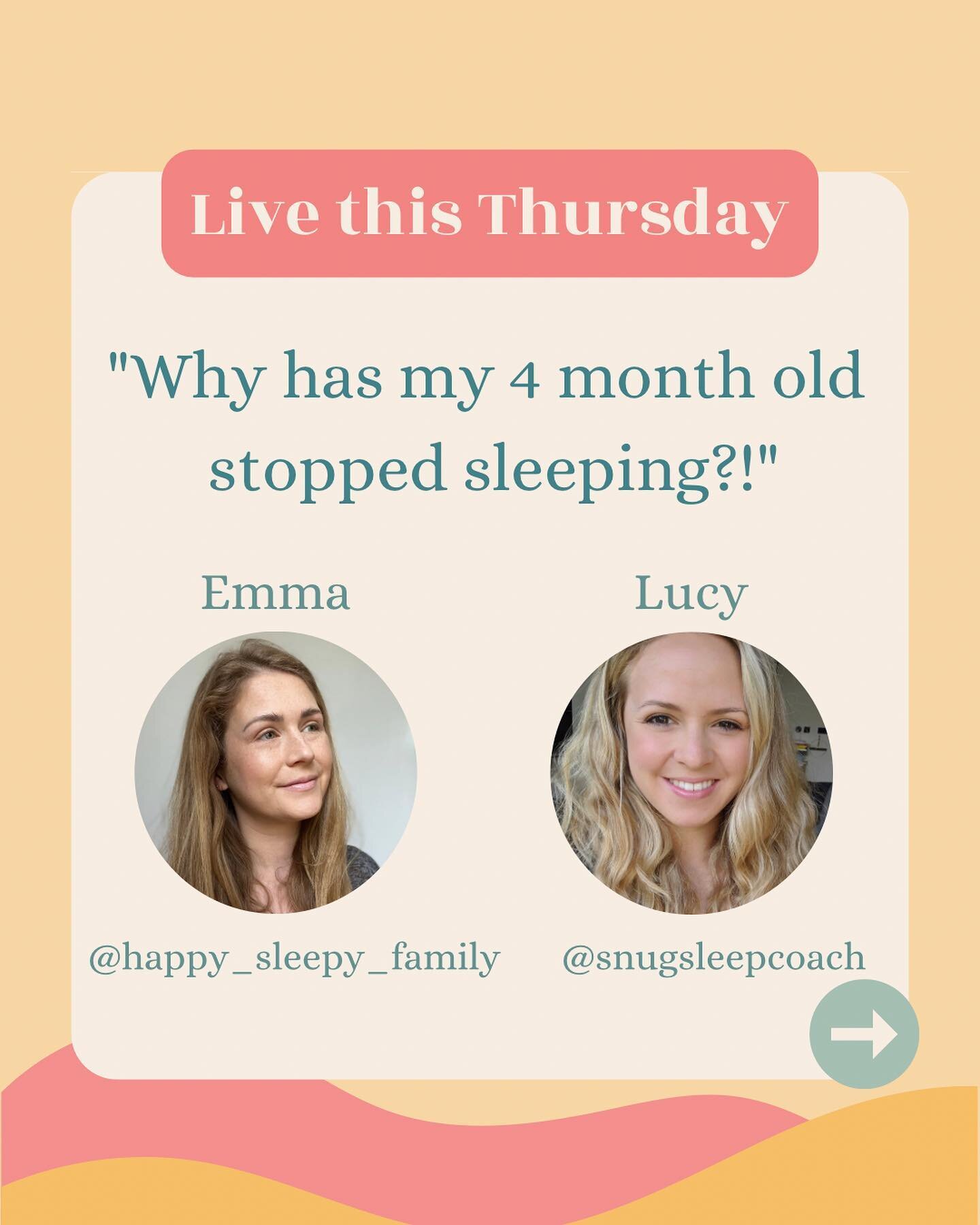 📣 Join us, Emma from @happy_sleepy_family &amp; Lucy from @snugsleepcoach on Instagram Live on Thursday 18th May at 10am when we will be digging into what really goes on during the 4 month progression..! 

We are BOTH Holistic Sleep Coaches, so, we 