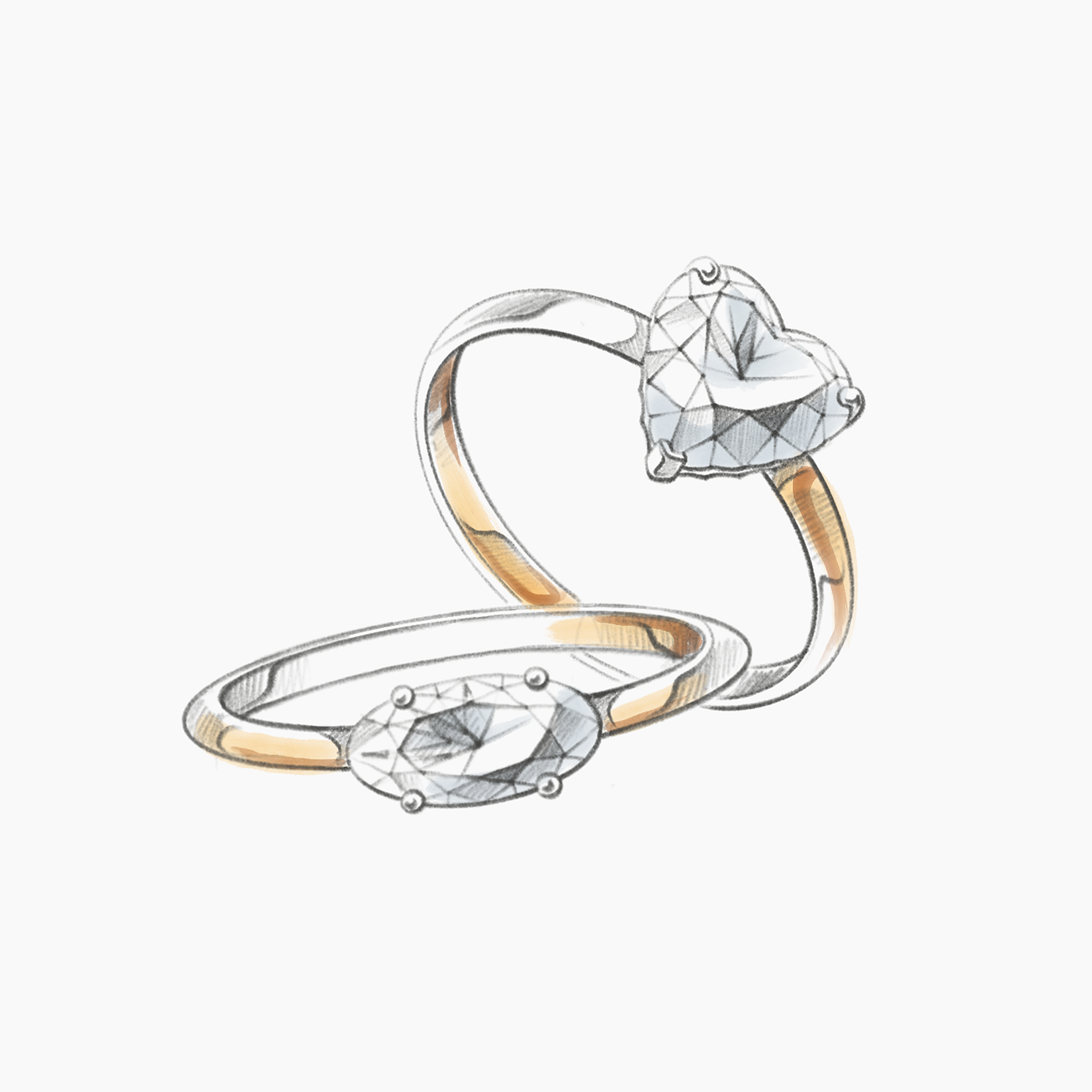 Drawing of three intertwined rings with a large diamond on top of one, set against a light background.
