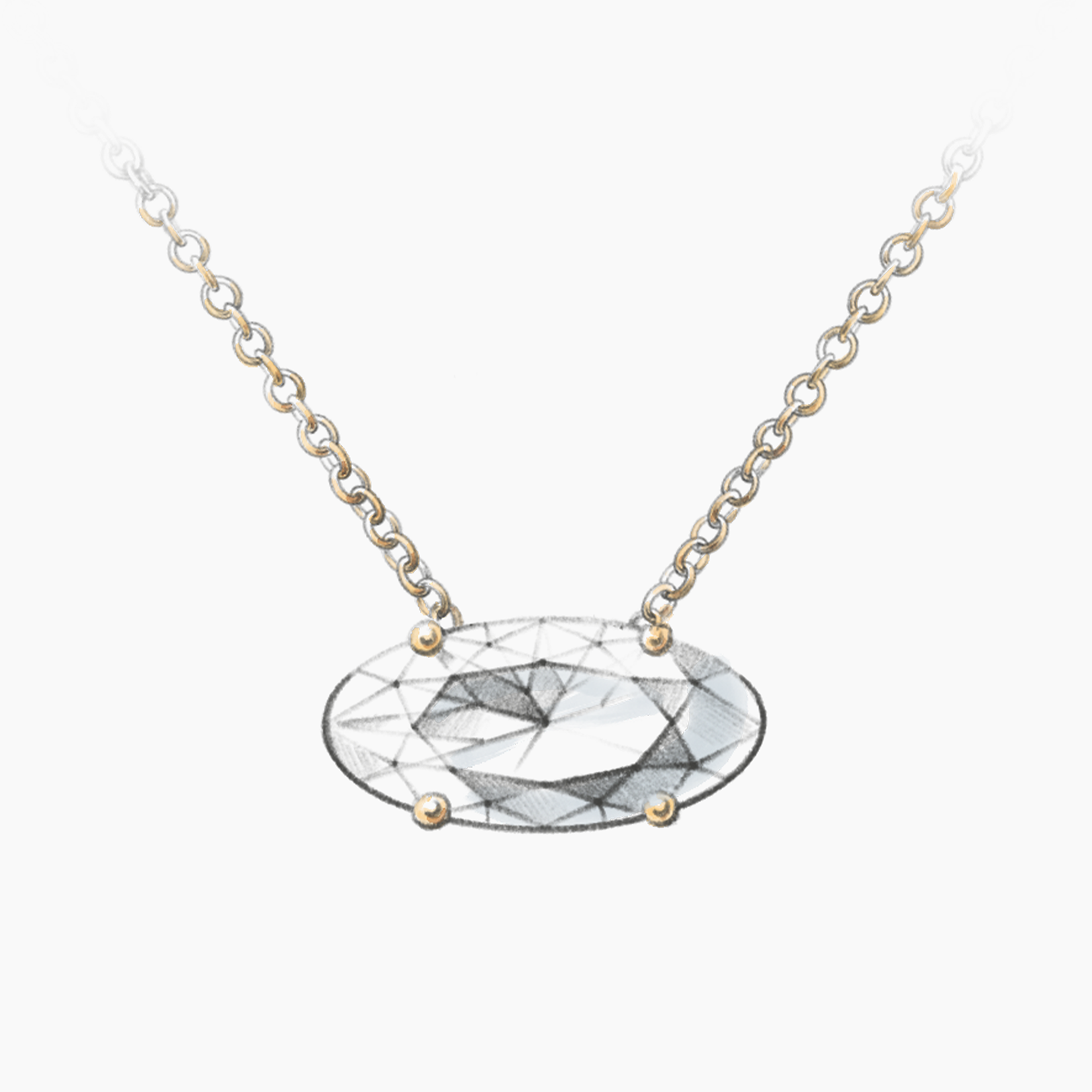 A necklace with a chain and a large round diamond pendant.