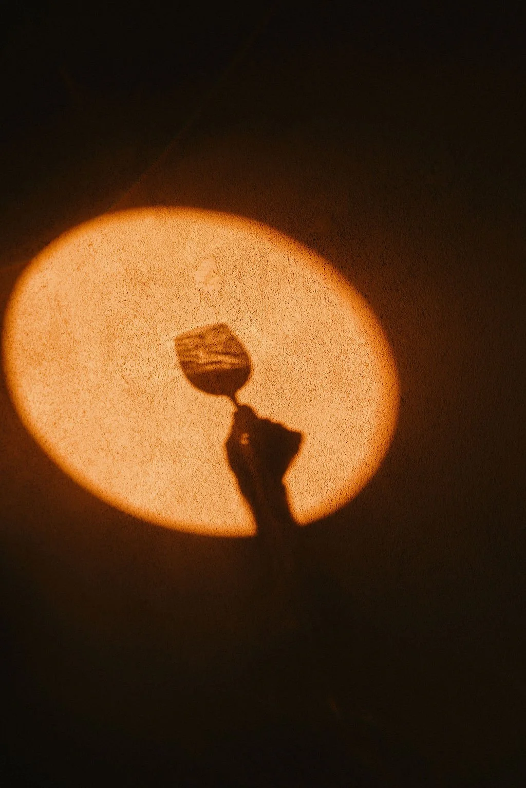 Wine glass shadow projected on a circular light, creating a silhouette — Casa Tikiri, Ahangama, Sri Lanka