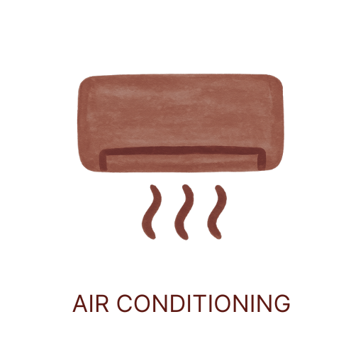 A cartoon illustration of an air conditioner emitting warm air.