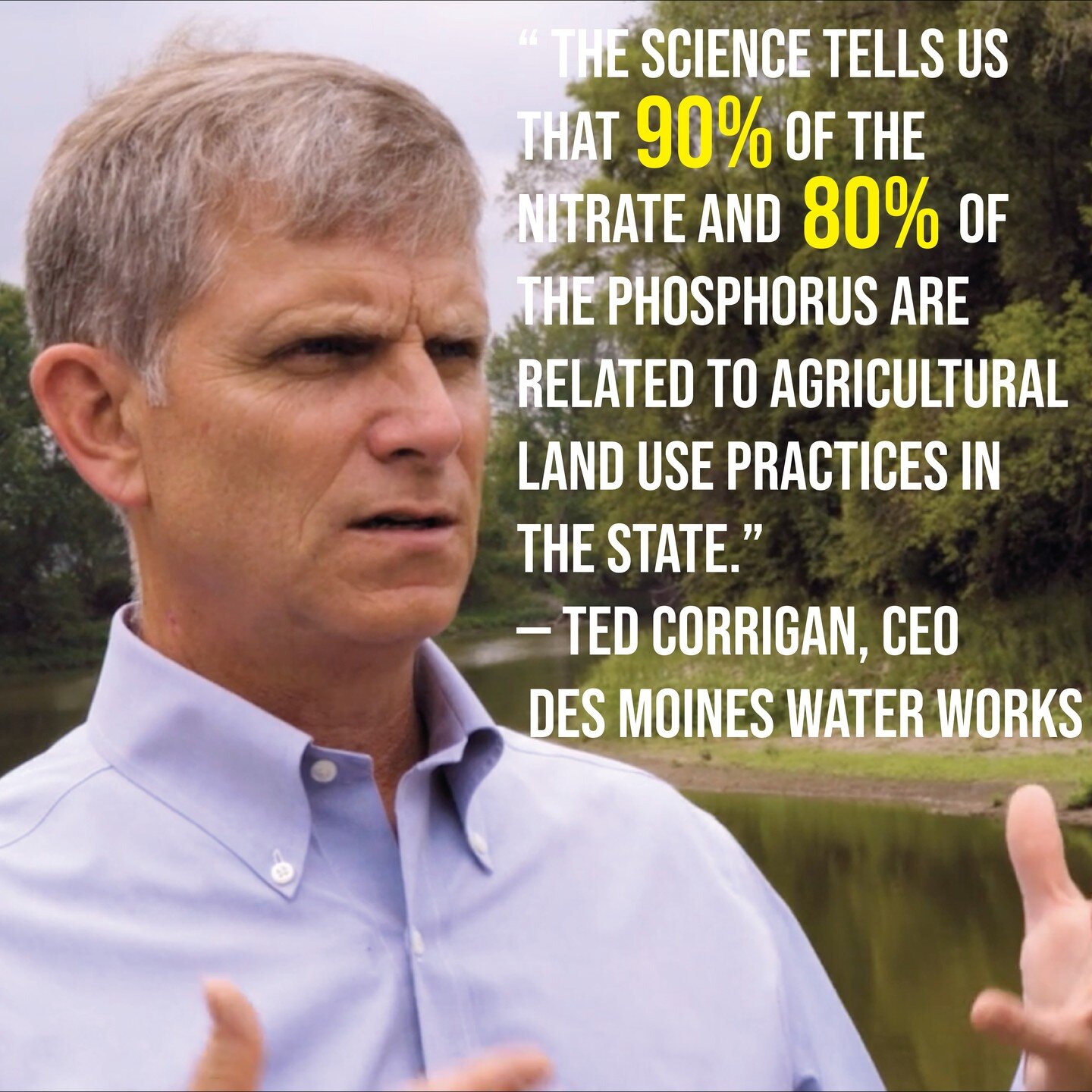 Ted Corrigan, CEO of @dsmh2o , explains that 90% of nitrates and 80% of phosphorus in Iowa&rsquo;s rivers are related to agriculture practices. Lawmakers in Iowa have identified policies for changing that situation but no laws have been passed, no fu