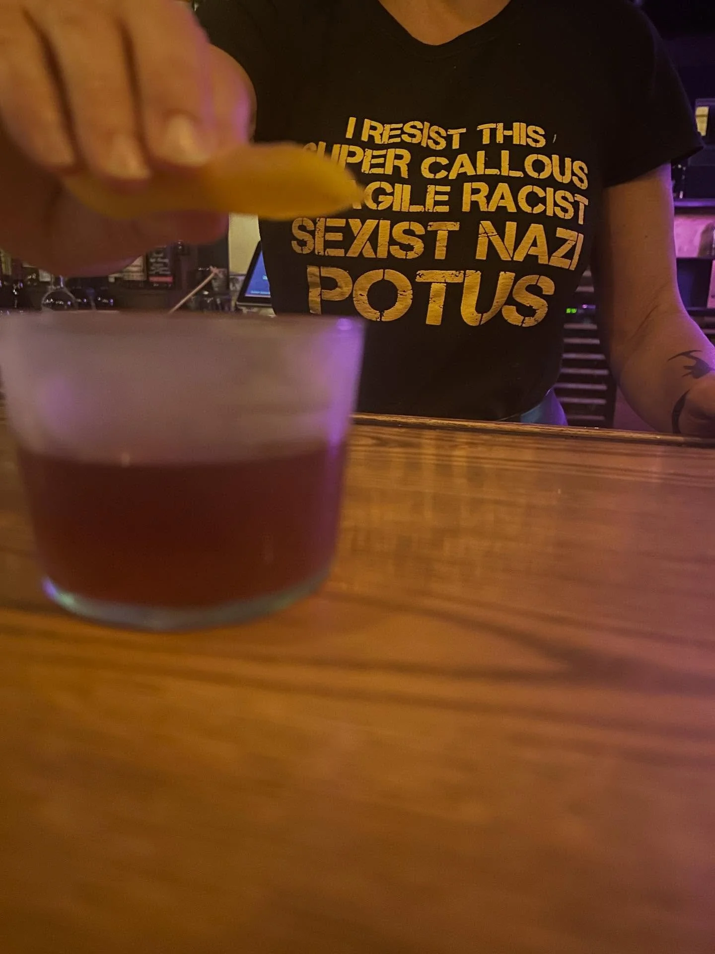 In honor of No Kings Day, may we present: “Fuck ICE” A protest in a glass — spirits from across the globe blend in harmony, refusing to be divided. Anejo Tequila from Mexico, rum from Venezuela and Guyana, united with agave nectar,