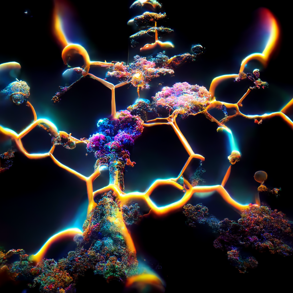 Created by MidJourney AI (Molecular Structure of Psilocybin Frozen in Time)