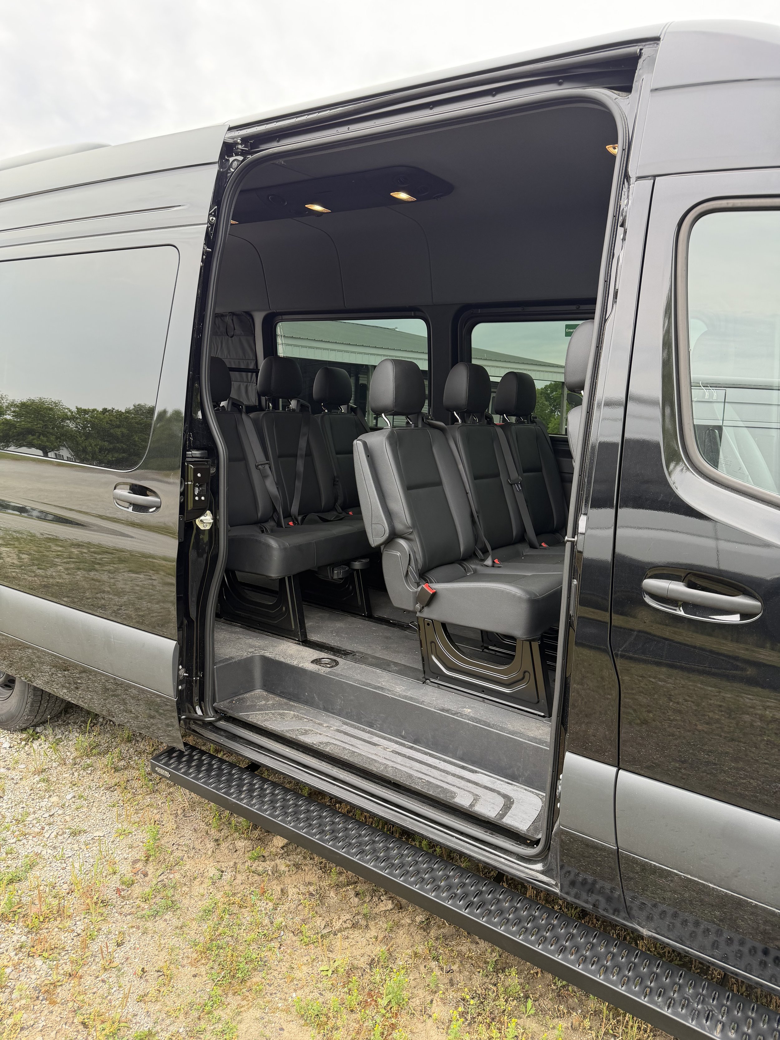 Mercedes Sprinter Van Passenger Van Seating spacing increased, custom spacing, more leg room