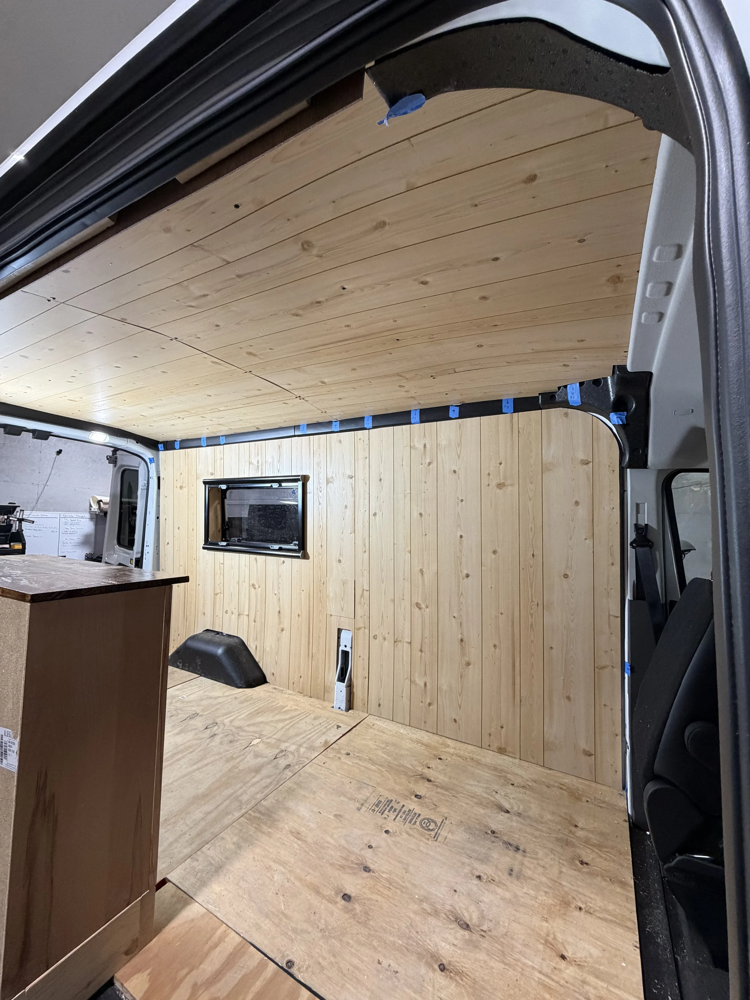 Walls and Ceiling installed, Framing marked for attaching items in the future