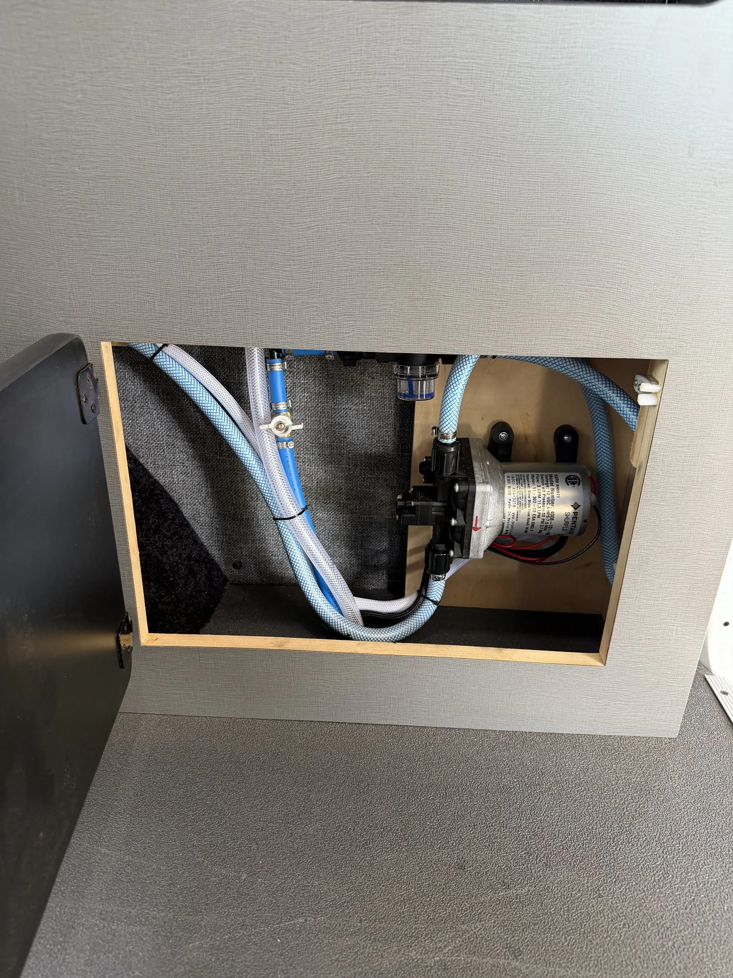 Mercedes Sprinter Adventure Van water system upgrade, Kitchen cab custom made to fit style, fold down sink, great & fresh water tanks with water pump