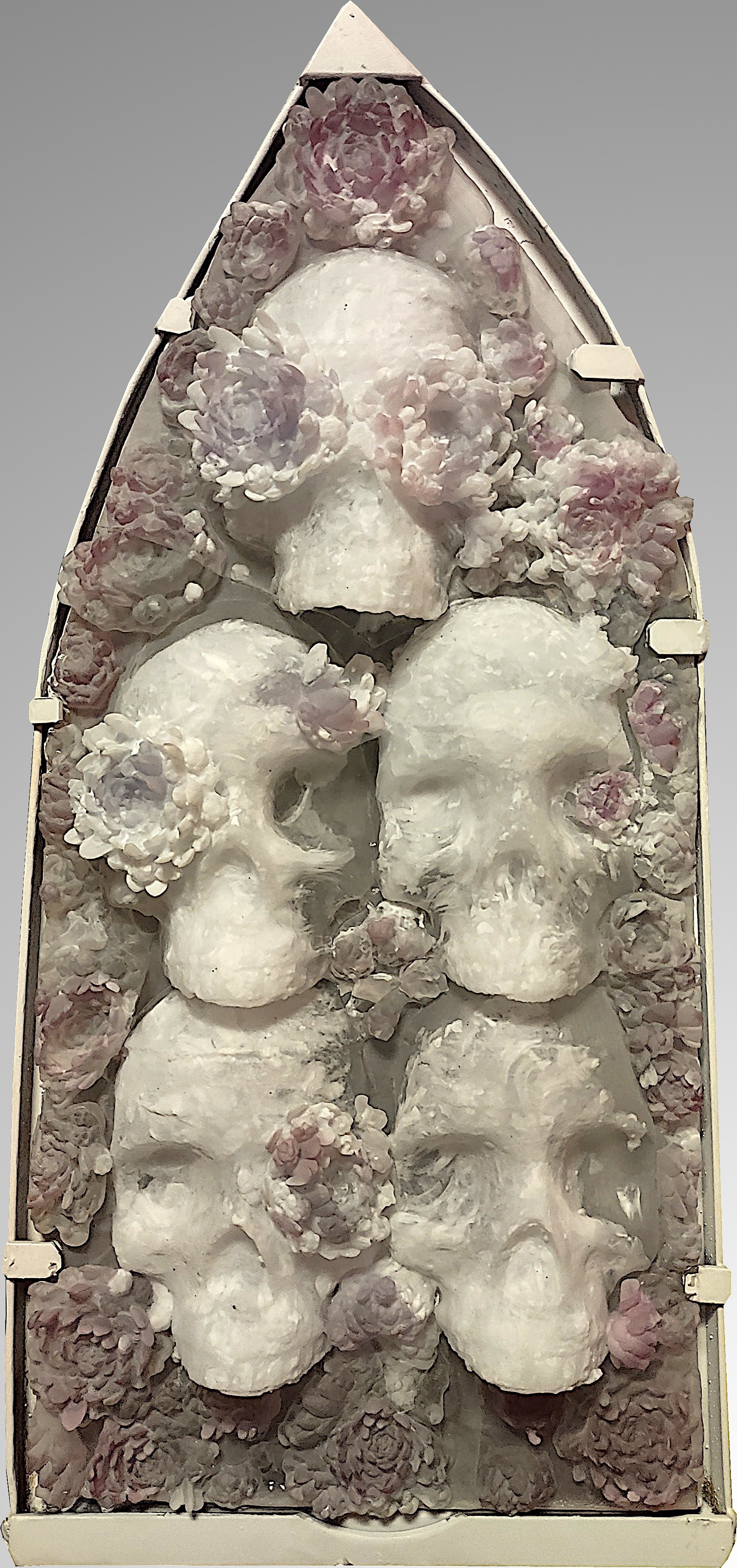 Stack 'em High. 2026. Kiln cast glass, metal.