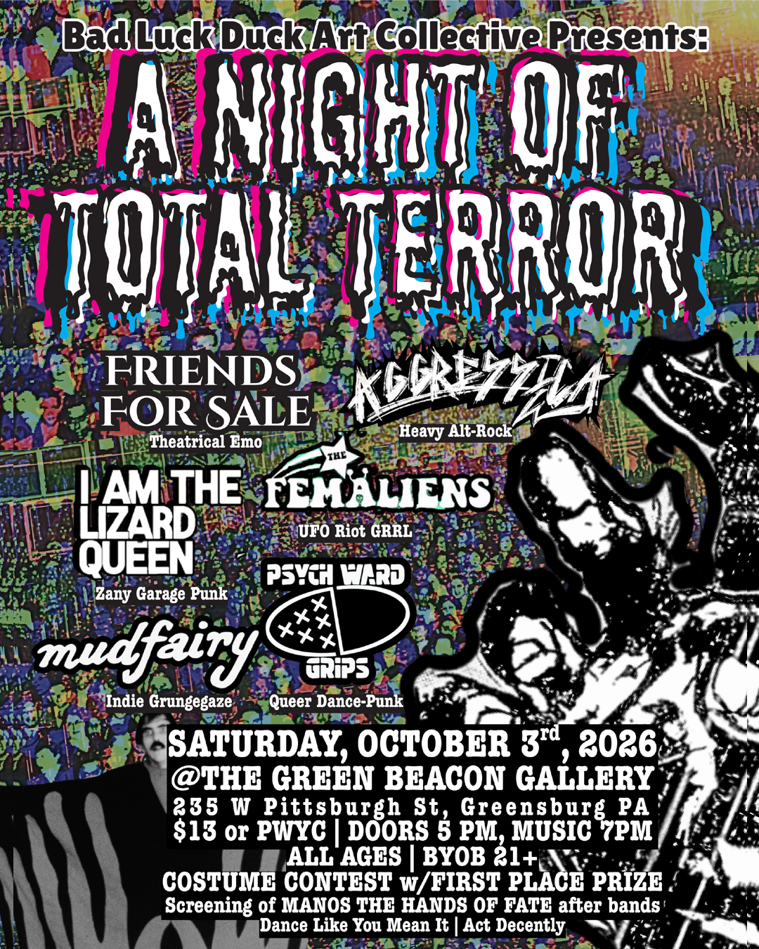 A NIGHT OF TOTAL TERROR w/ Psych Ward Grips, Aggressica, Femaliens, I Am The Lizard Queen, Friends For Sale & Mudfairy