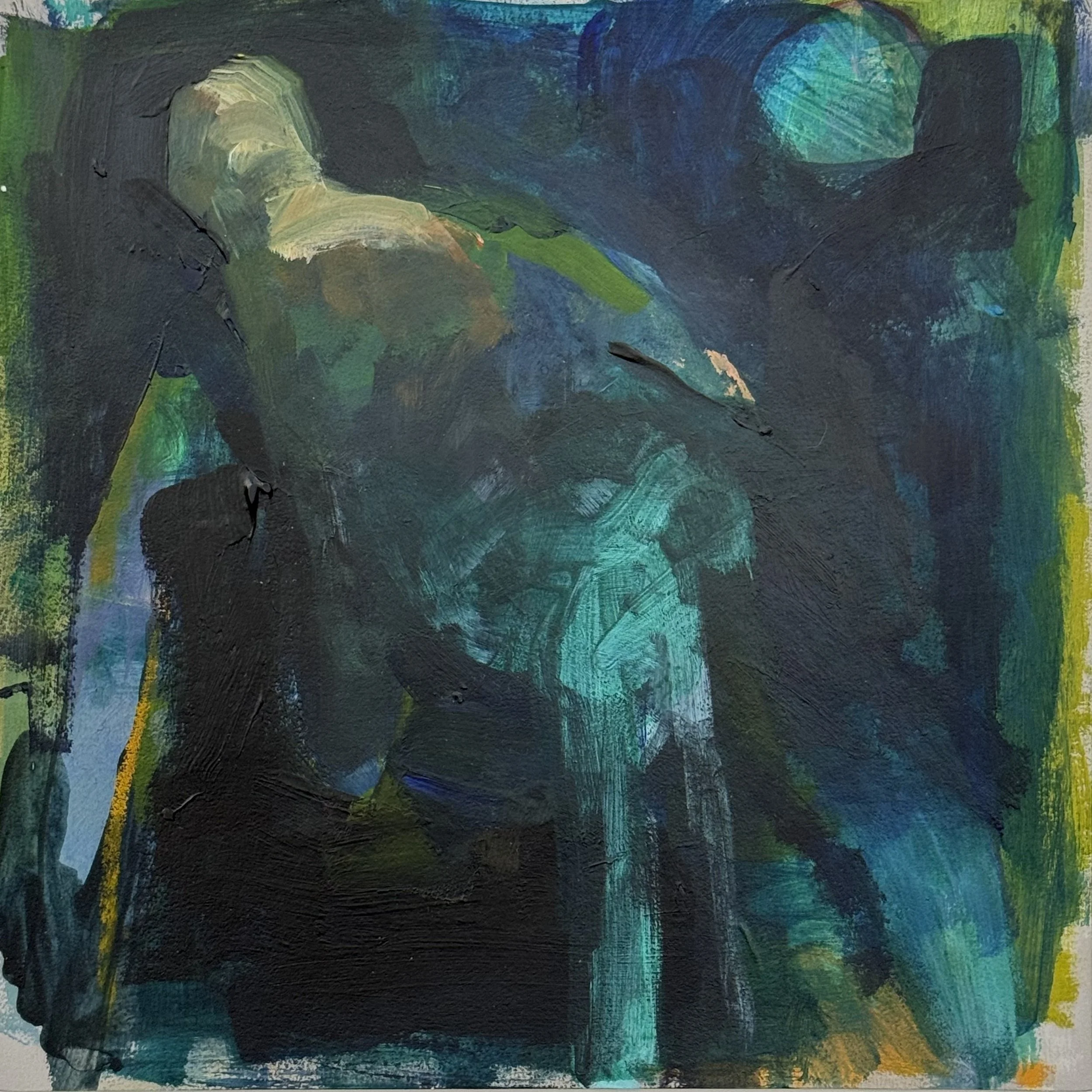 Moonlight. Alcohol Marker, Acrylic, Oil on  Paper.  8 x 8 in, 2025