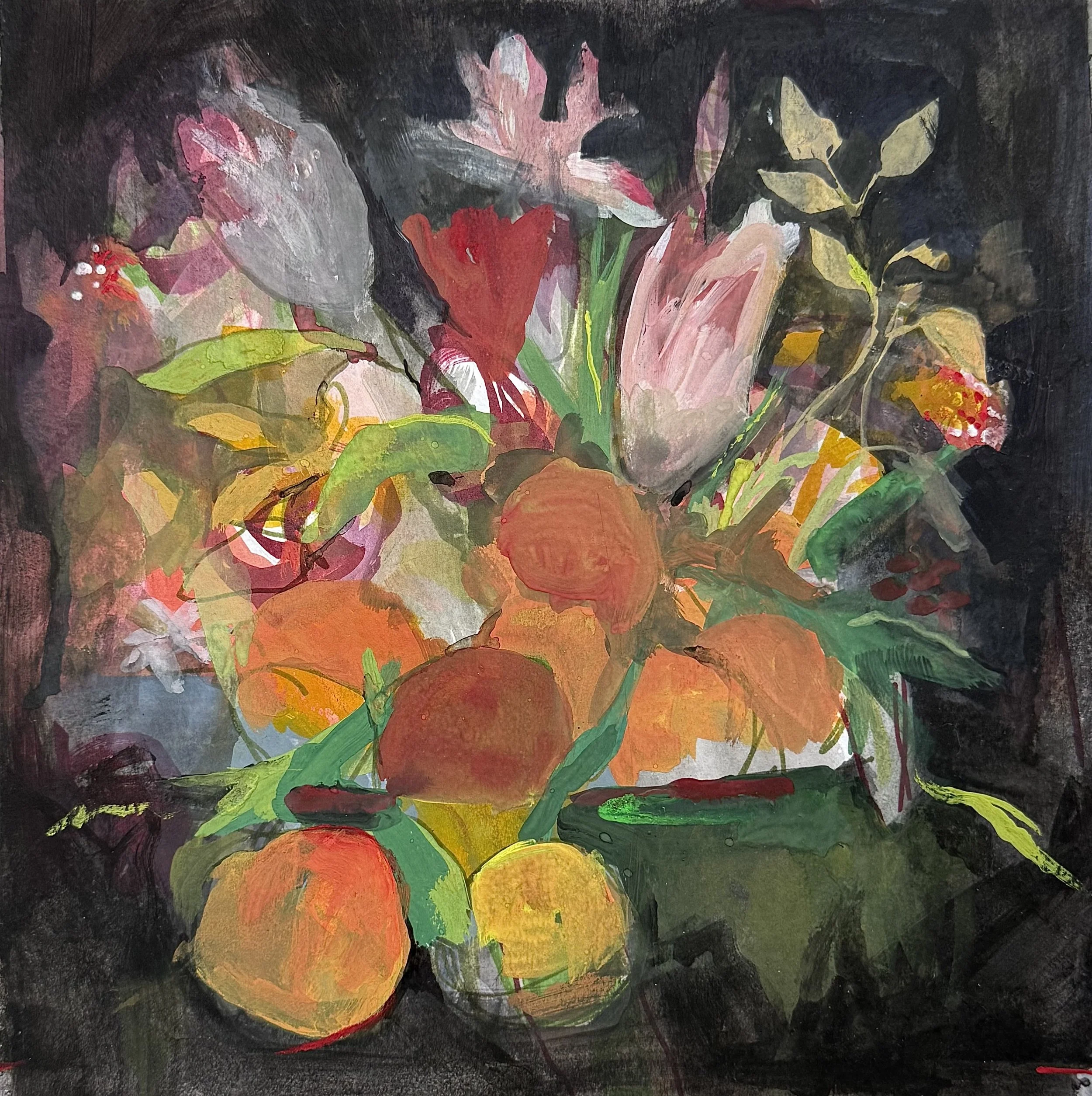 Still Life with Flowers. Mixed Media on Paper. 8 x 8 in, 2026