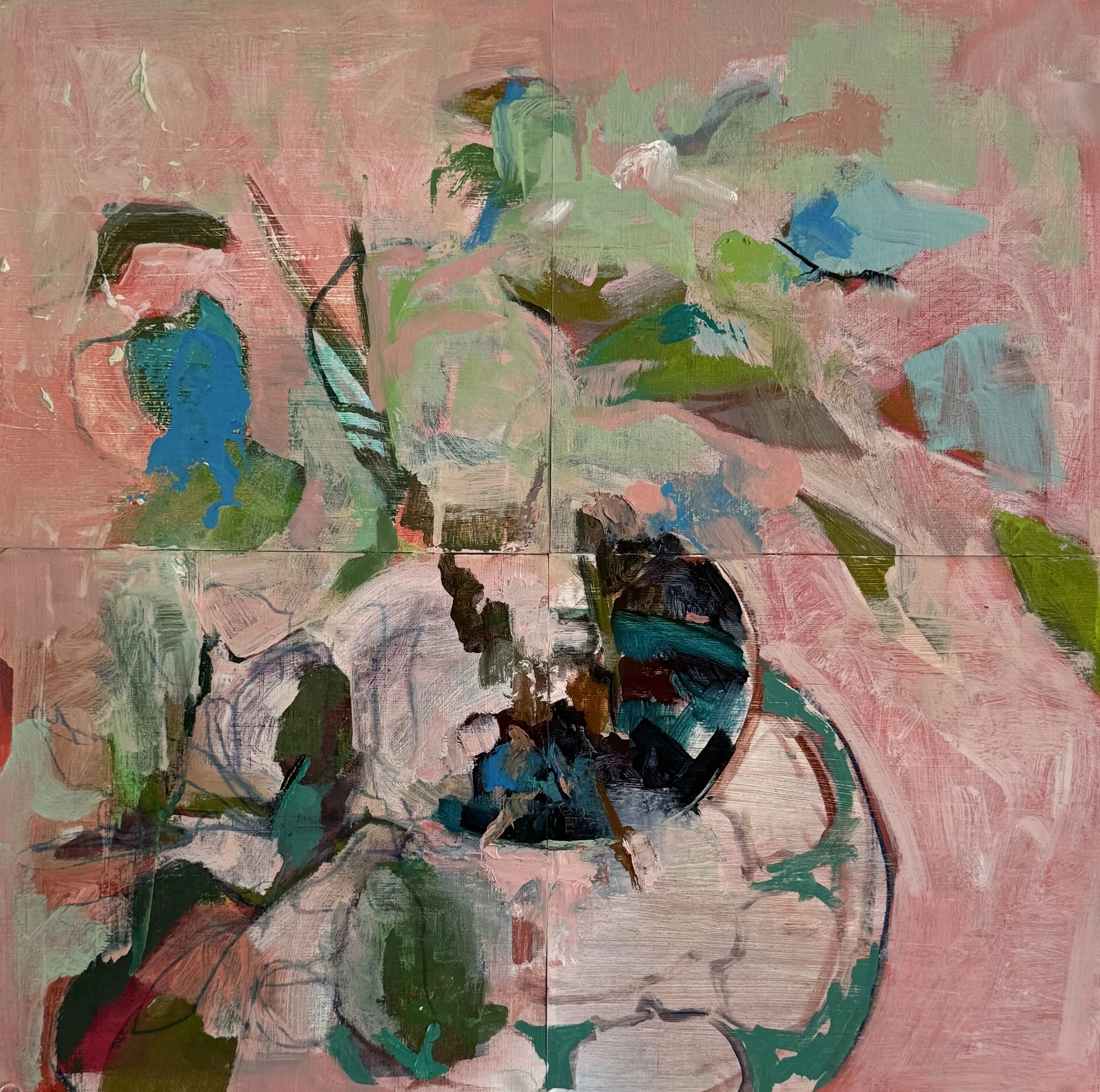 Still, Reaching. Oil on Paper. 16 x 16 in, 2026