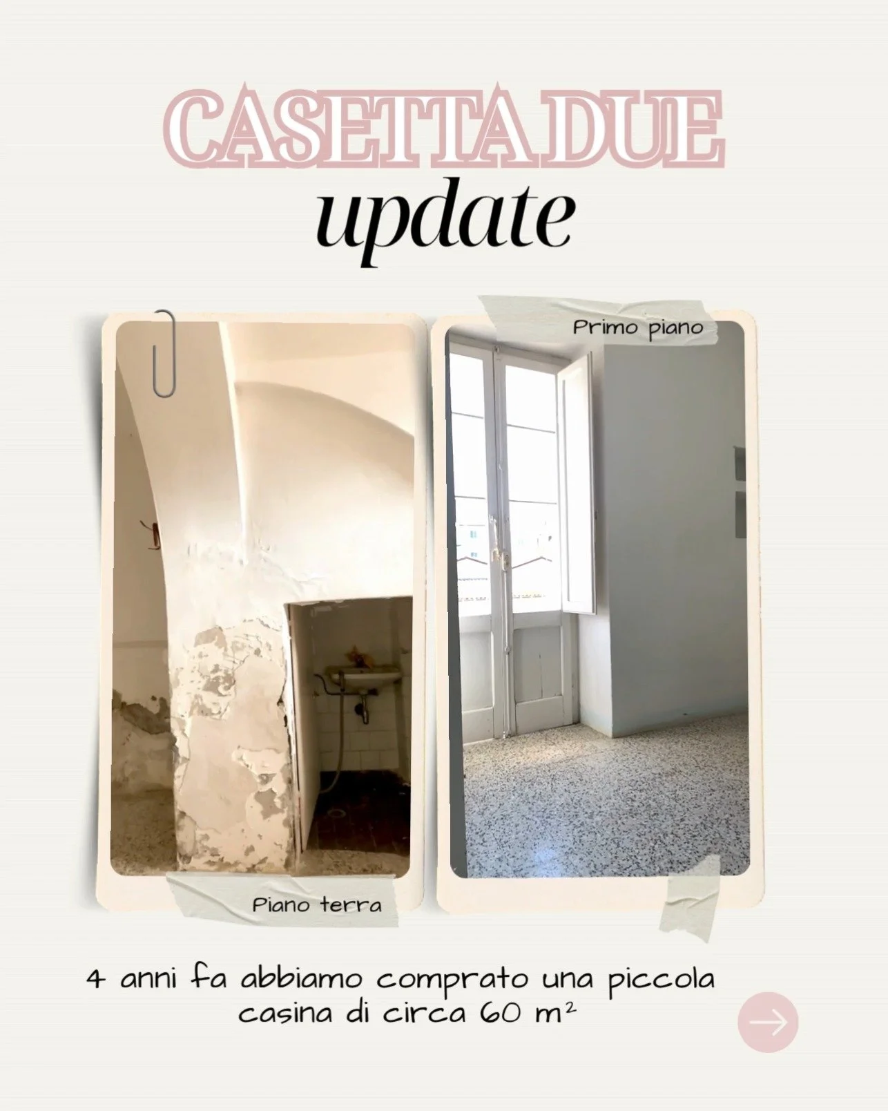 CASETTA DUE| Prossimo intervento da fare: trovare un nome migliore per questo progetto a cui teniamo tanto.

Mi aiuti? Ti aspetto nei commenti!
__________

Ristrutturazione
Casa vecchia
Pavimenti in graniglia
Stile Mid Century
Progetto interni
Casa n