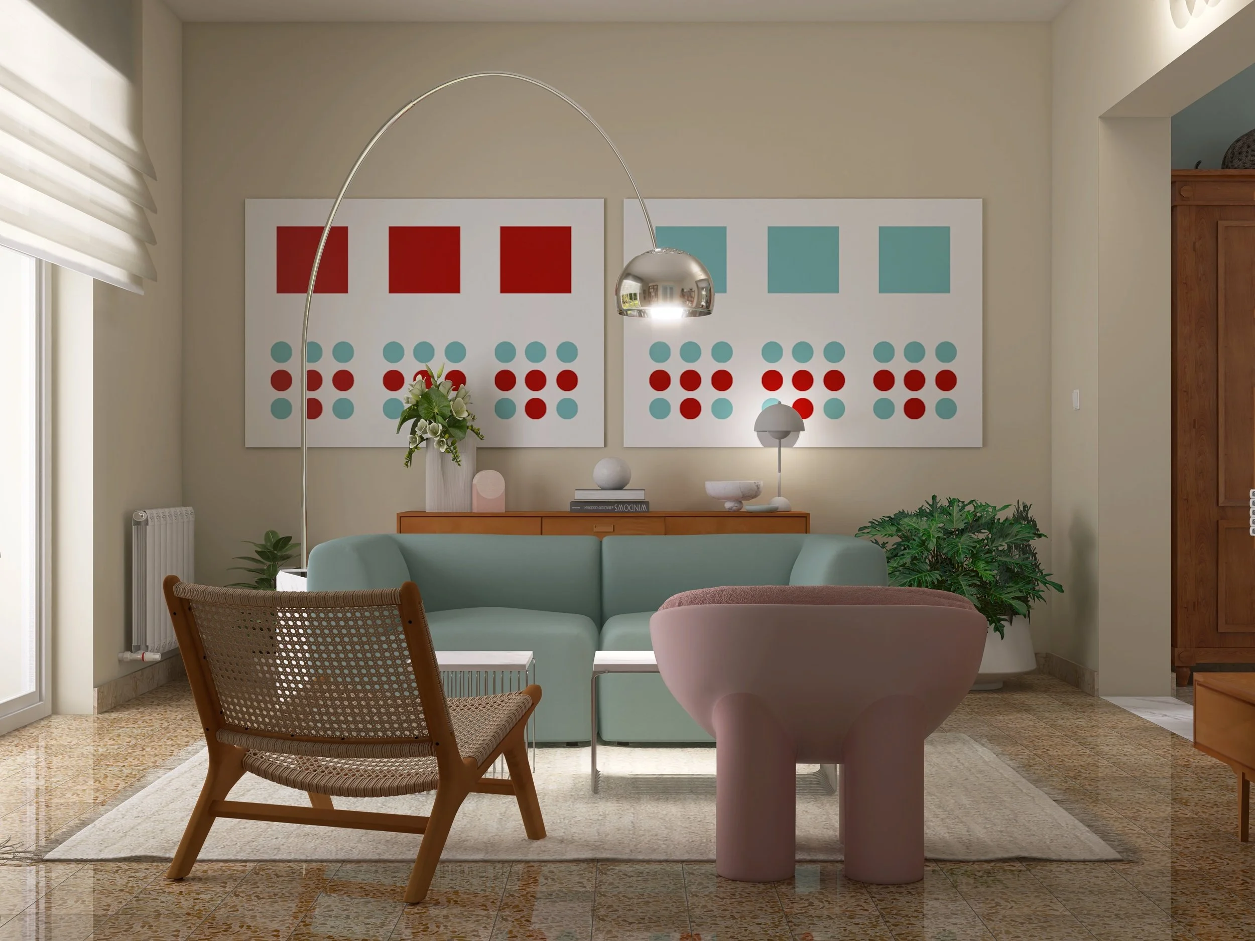 Restyling living e dining in stile mid century nordico