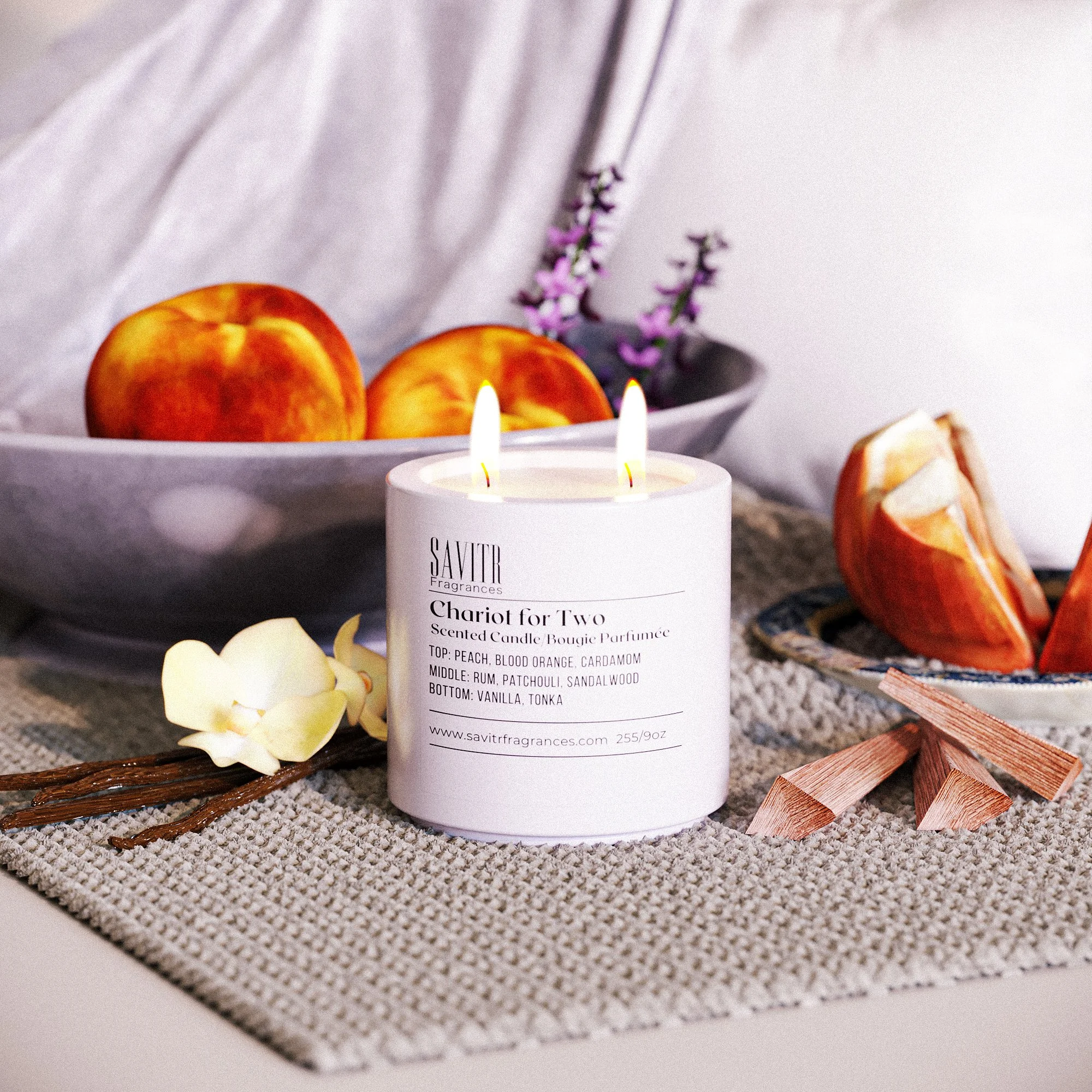 Savitr Fragrances Chariot for Two Candle - Peach, Patchouli, Vanilla