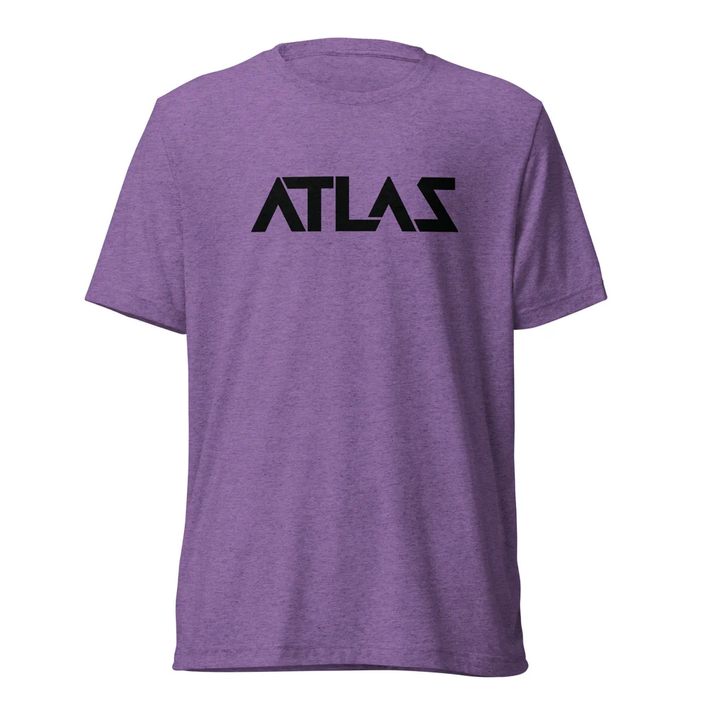 A purple tri-blend ATLAS t-shirt, front view