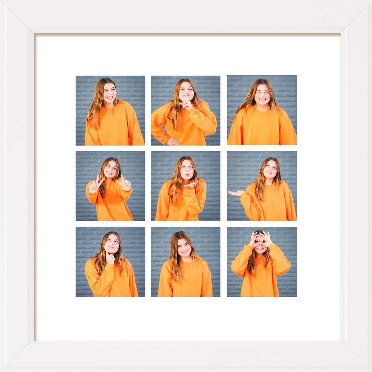Framed series of 9 senior facial expressions taken in Riley KS