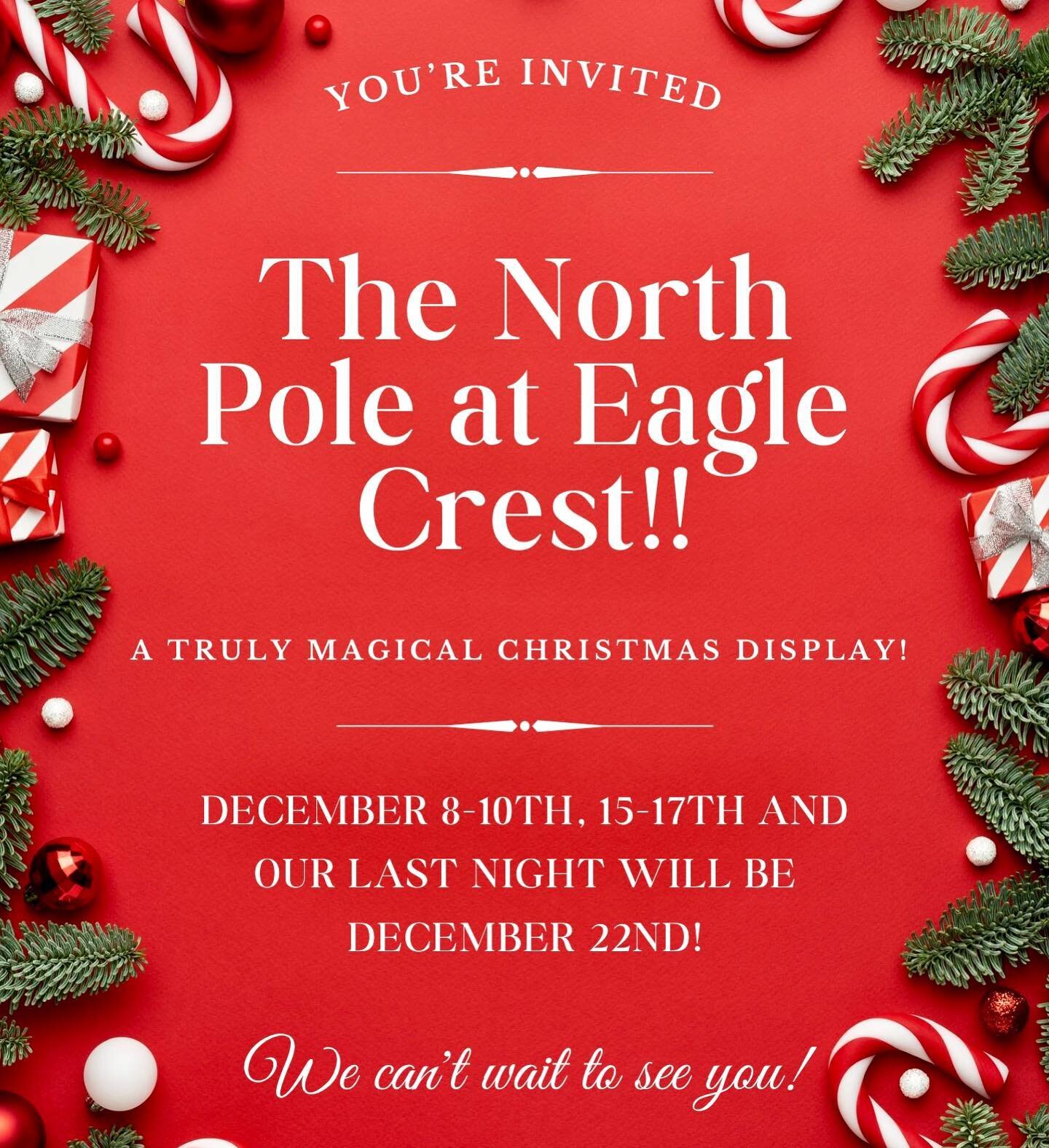 We can&rsquo;t believe opening night is only 12 days away!!! It&rsquo;s crunch time!! Looking forward to welcoming you all to our 2023 display!! Happy Holidays!!! 🎅🏼
***Please Share***
.
.
.
.
.
.
.
.
.

#christmasateaglecrest #christmas #christmas
