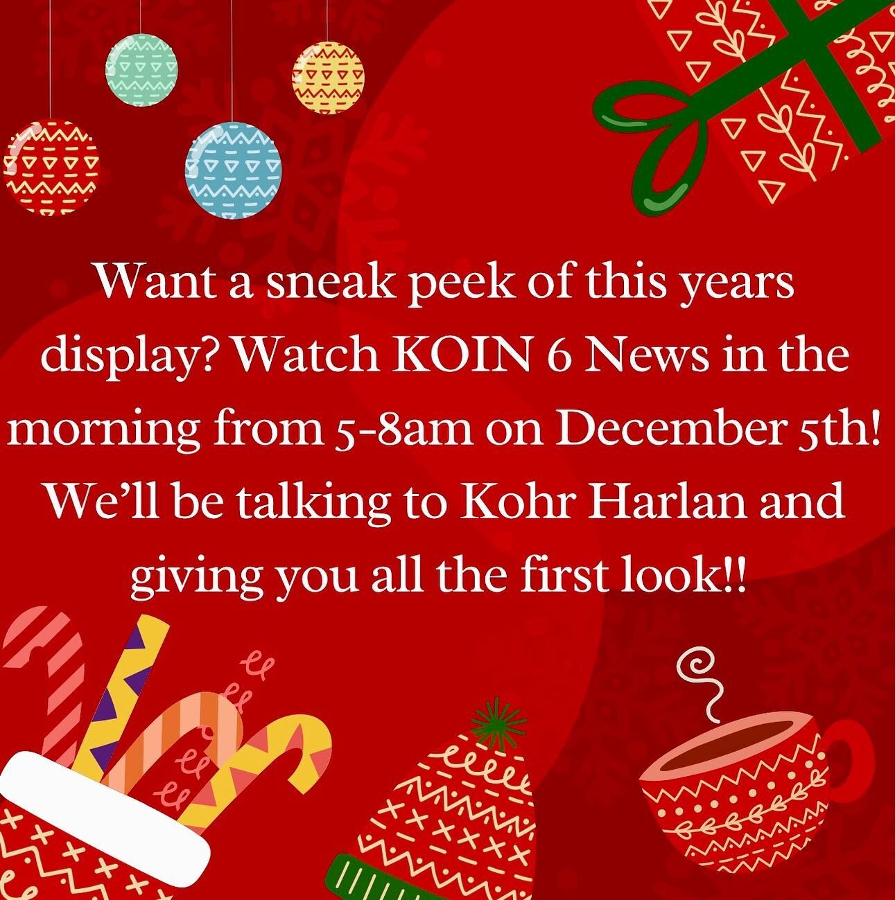 Want a sneak peek of this years display? Watch KOIN 6 News in the morning from 5-8am on Tuesday December 5th!! We&rsquo;ll be talking with Kohr Harlan and giving you all the first look!!! 🎅🏼🎄
.
.
.
.
.
.
.
.
.
.
.
.
.
.
.
.
.
.

#christmasateaglec