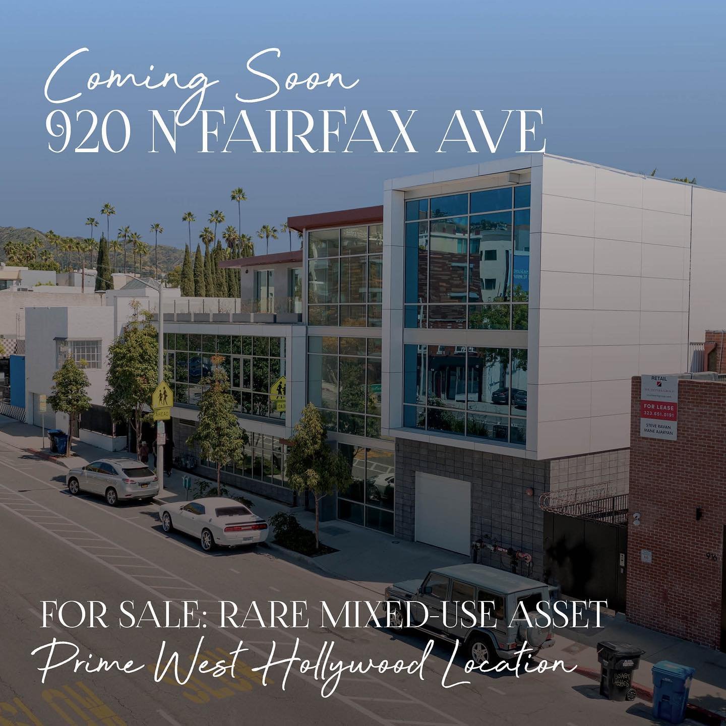 Coming Soon For Sale: Mixed-Use Creative Office/Retail Asset in A++ West Hollywood Location

📍920 N Fairfax Ave
- Approximately 11,000 SF 3 floor building
- Ground floor retail
- Subterranean parking / 22 spaces
- Exceptional outdoor terrace

Contac