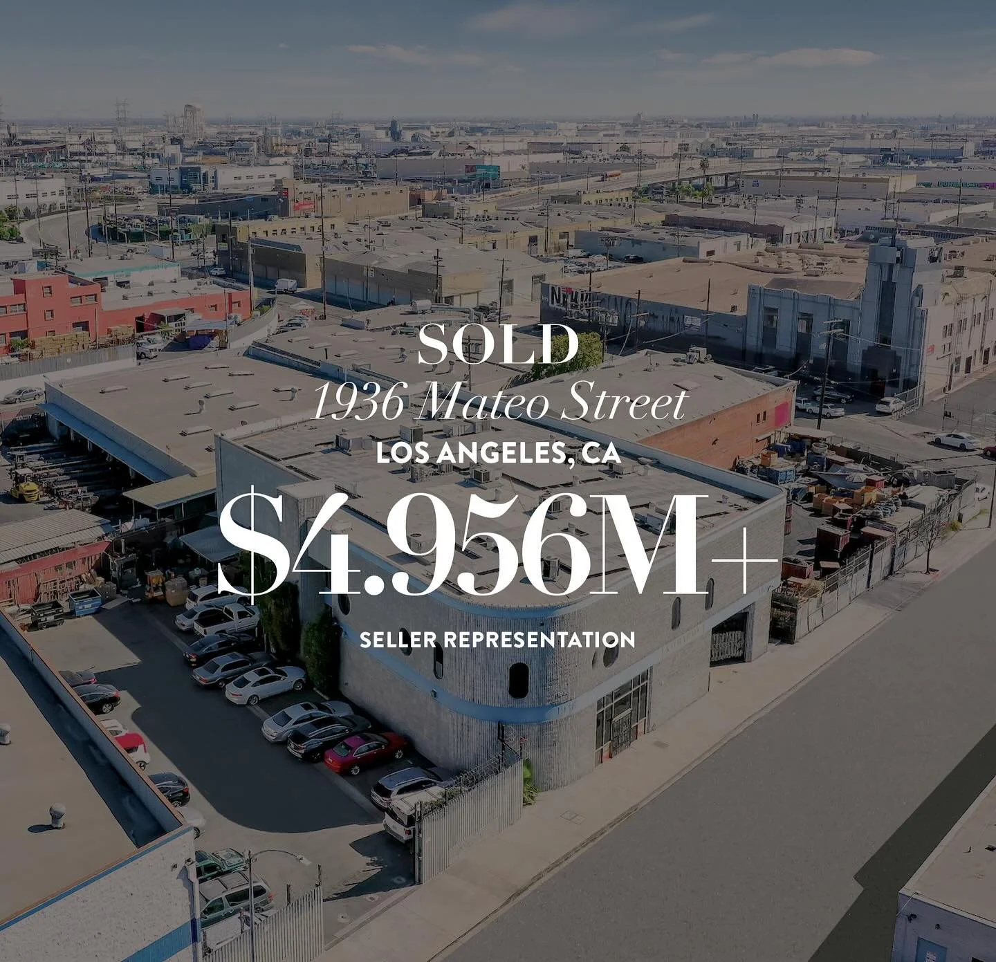 SOLD // Desirable Warehouse Compound
Adjacent to the Arts District
📍1936 Mateo Street, Los Angeles
 
SALE PRICE: $4,956,489
PPSF: $195/SF
BUILDING SIZE: 25,476 SF
LOT SIZE: 20,861 SF
 
Brokers: @sammybsantana & @jakezacuto