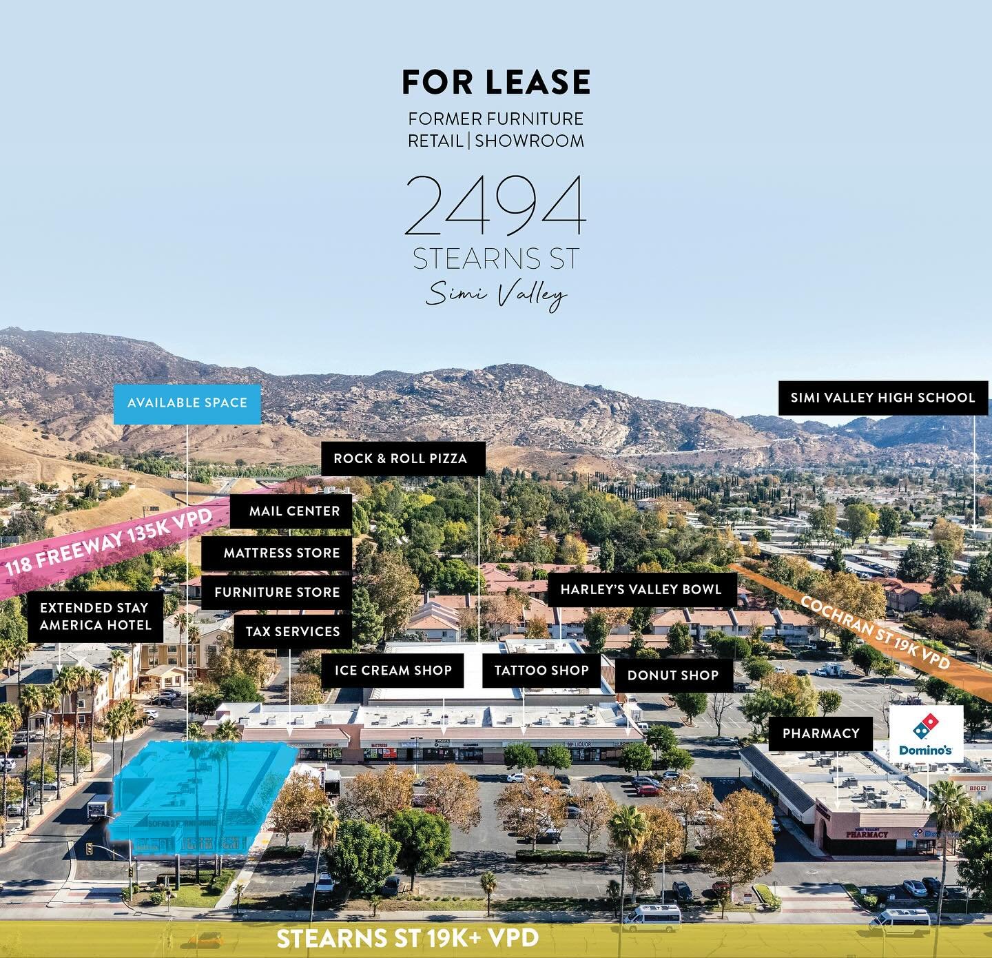 FOR LEASE // 2494 Stearns St, Simi Valley &ndash; 7,320 SF retail space in a high-visibility corridor. Located in a shopping center amongst a diverse tenant base with long-term occupancy.

&bull; 7,320 SF of open-plan retail space &bull; Prominent St