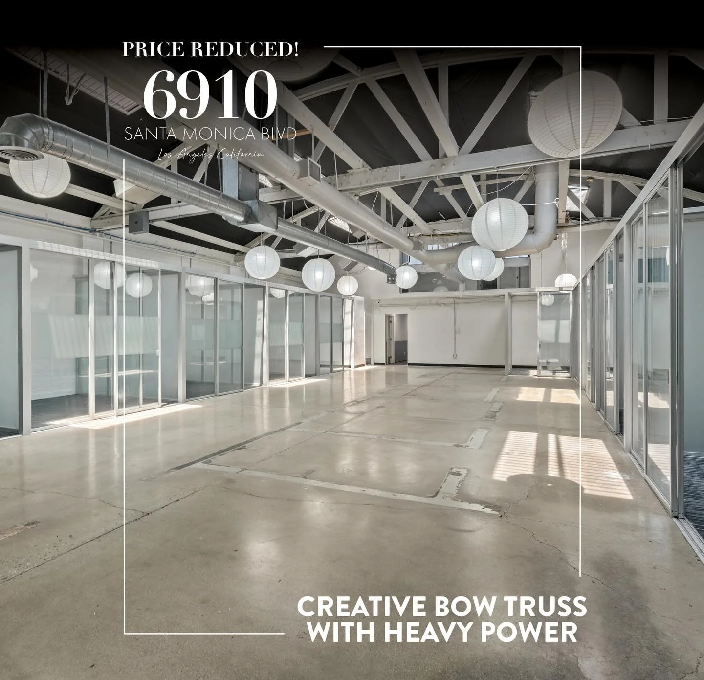 Price Reduced by $400,000 | Priced to sell at $494/SF!
Rare bow-truss creative asset in the Hollywood Media District, available for sale/lease.

Property Details
&bull; 6910 Santa Monica Blvd, Los Angeles, CA 90038
&bull; &plusmn;6,666 SF building | 