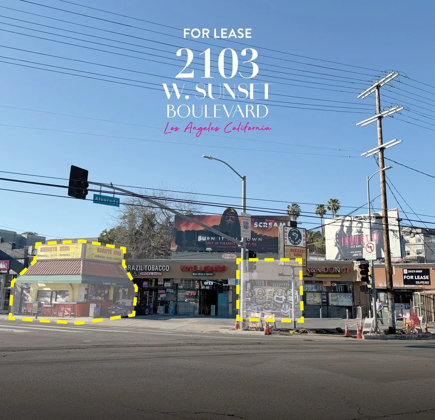For Lease at the corner of Sunset Boulevard and Alvarado in the heart of Echo Park. 
📍2103-2109 W Sunset Blvd, Los Angeles

Two prime retail opportunities with strong visibility and approx. 34,000 vehicles per day, positioned in a vibrant, walkable 