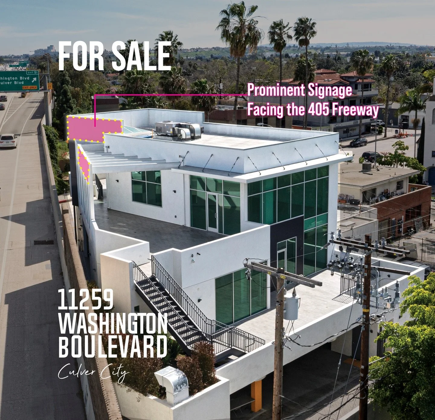 FOR SALE | 11259 Washington Blvd, Culver City

Newly constructed (2024) &plusmn;4,199 SF creative office building positioned along the highly trafficked 405 corridor with prominent signage and strong Westside visibility.

&bull; Price: $3,695,000 &bu