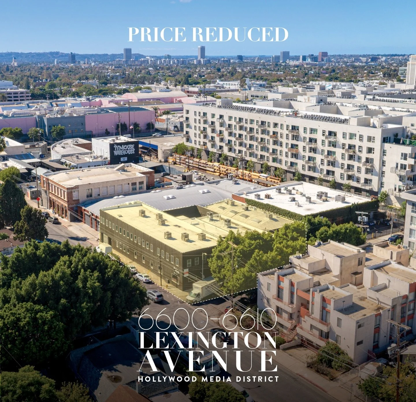 PRICE REDUCED! $12,900,000 | 3 buildings on 1 corner lot. Owner/User or investment opportunity in the
heart of the Hollywood Media District. 

ADDRESS  6600, 6608, 6610 Lexington Avenue
COMBINED PRICE $12,900,000
COMBINED BUILDING SF &plusmn;20,100 S