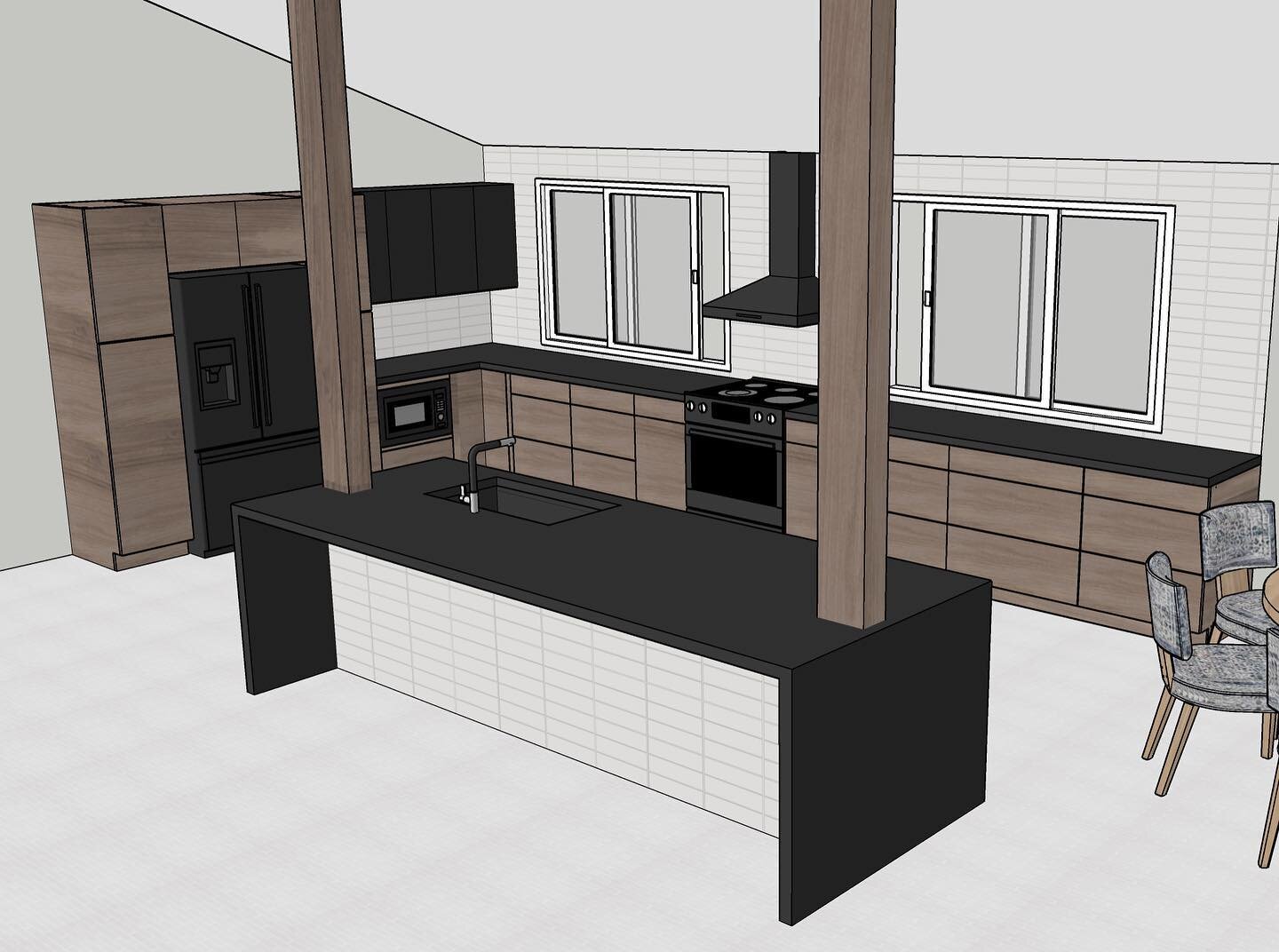 BEFORE &amp; AFTER virtual project share! How to update a very 80&rsquo;s style floorplan.

BEFORE = Several small spaces that our client had no idea what to do with. They love having people over, but everyone ends up in the tiny kitchen.

AFTER = we