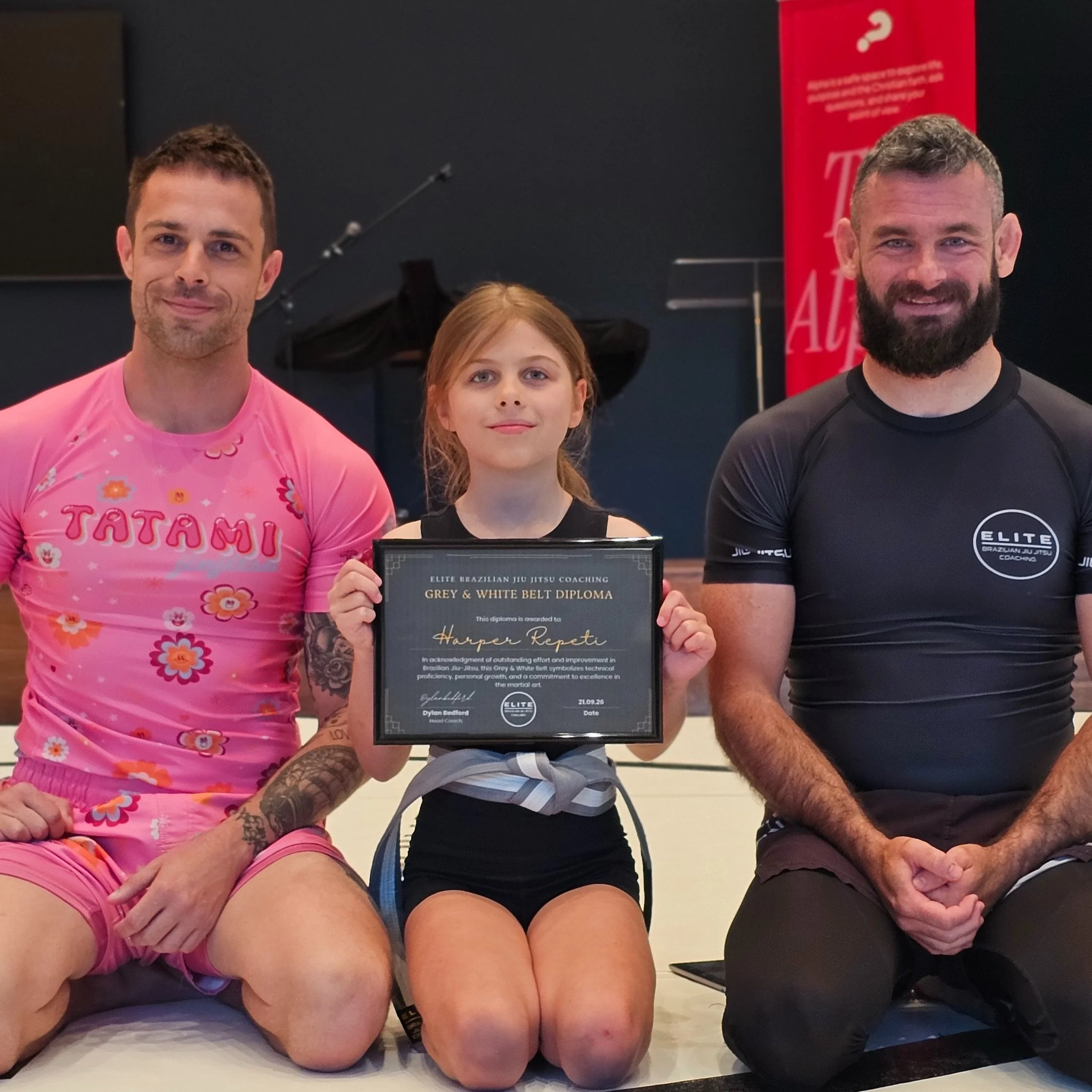 Congratulations Harper!! 

Such a big achievement and WELL DESERVED, Harper has been training for a little over a year now and through all the trials and tribulations she has achieved her Grey and White belt.