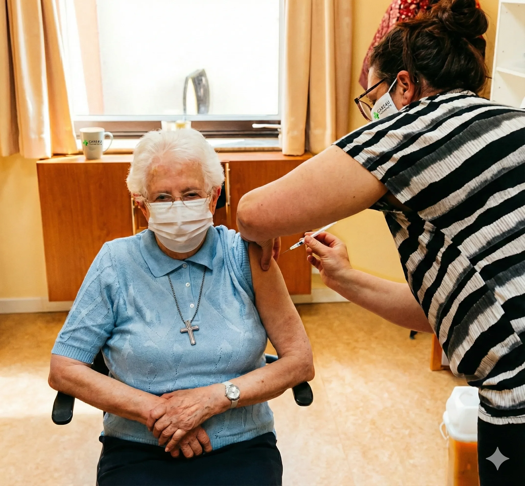 Onze verpleegster Sylvia uit Assent, zet een spuitje