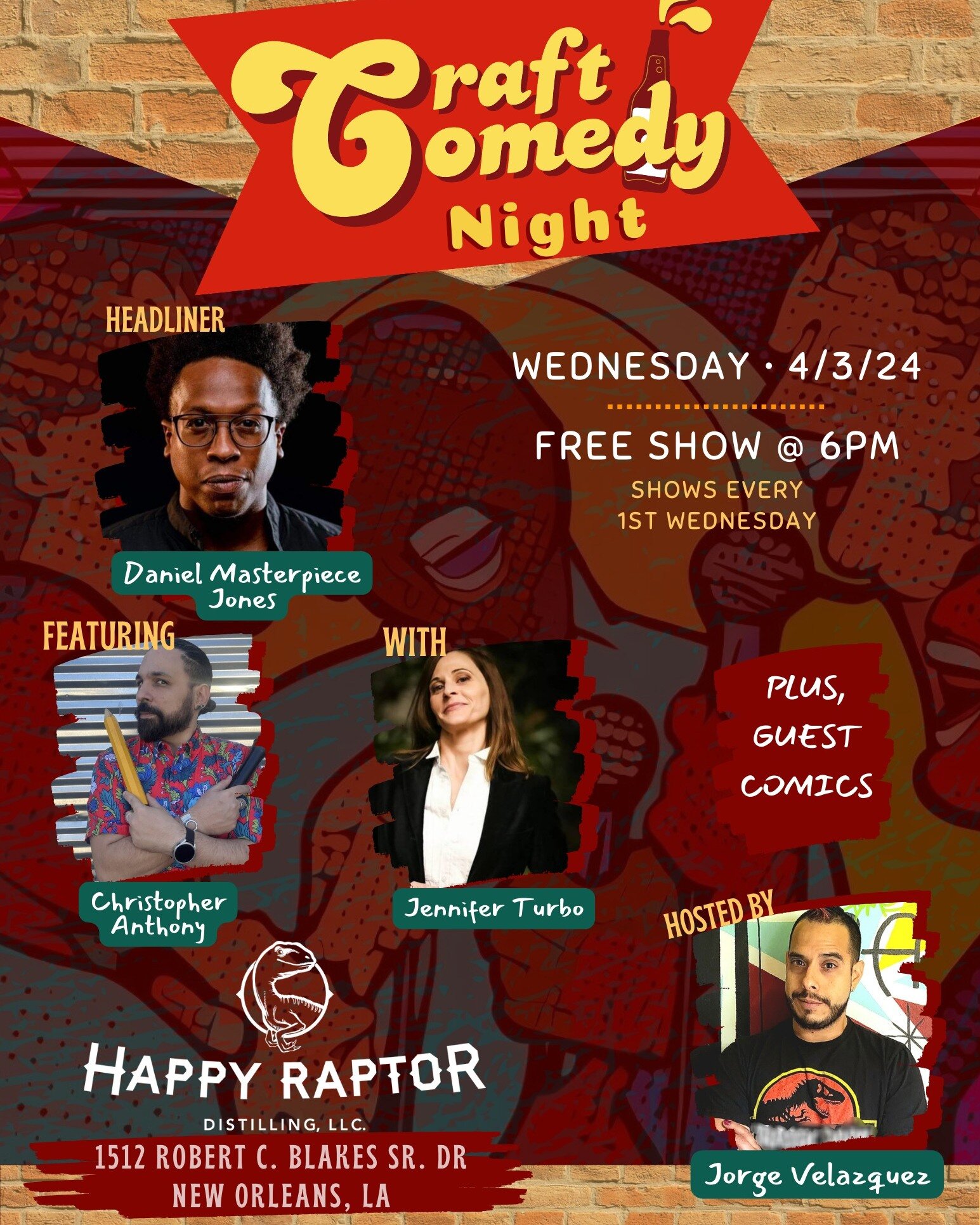 Check us out for Craft Comedy in the Tasting Room! A night full of belly laughs, good drinks and good company. What could be better?

#happyraptor #nolacomedy #wherenoladrinks #nolaevents #504rum