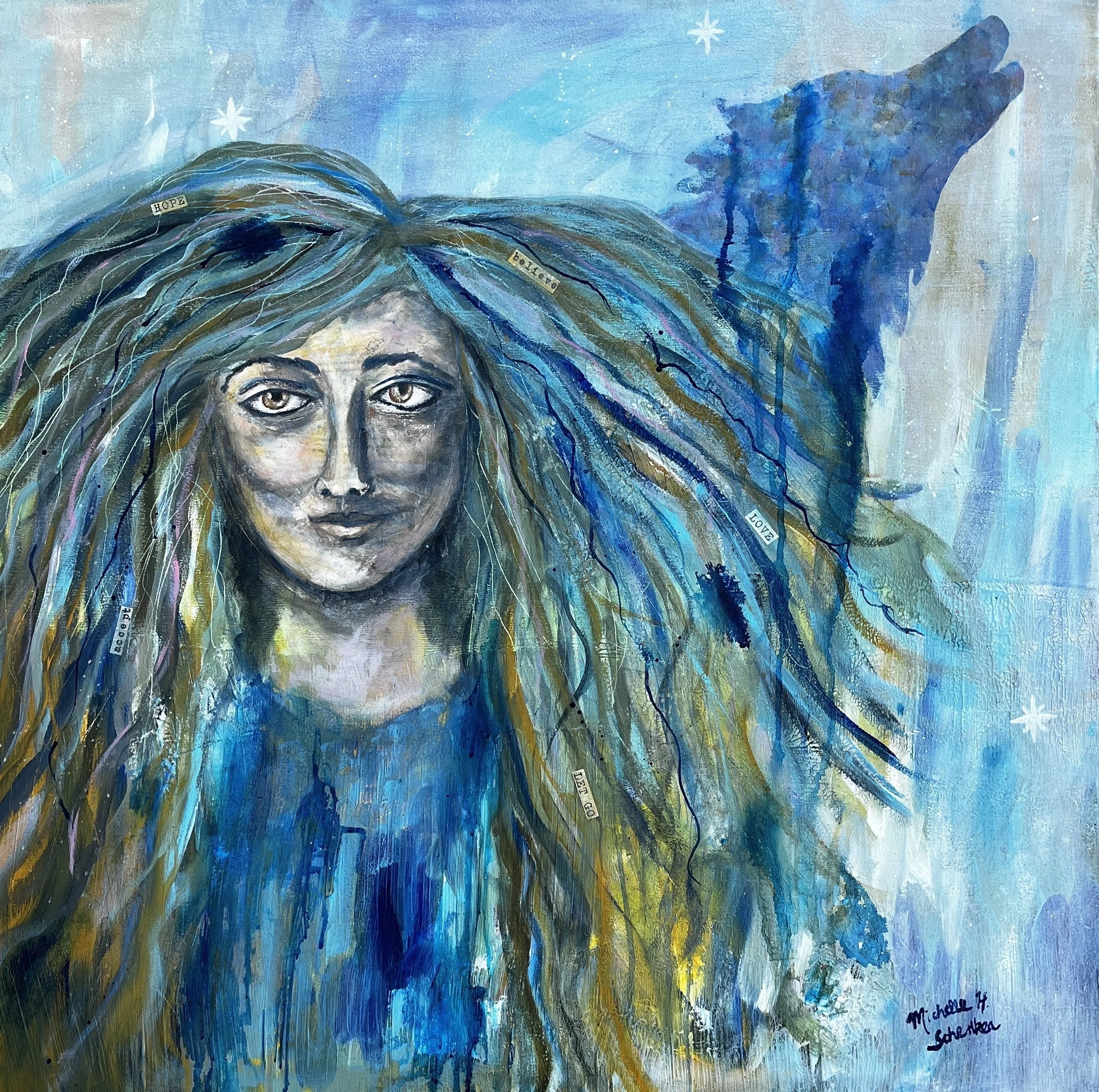 The Voice of Hope. 30"x 30" Mixed Media on Stretched Canvas. Available.