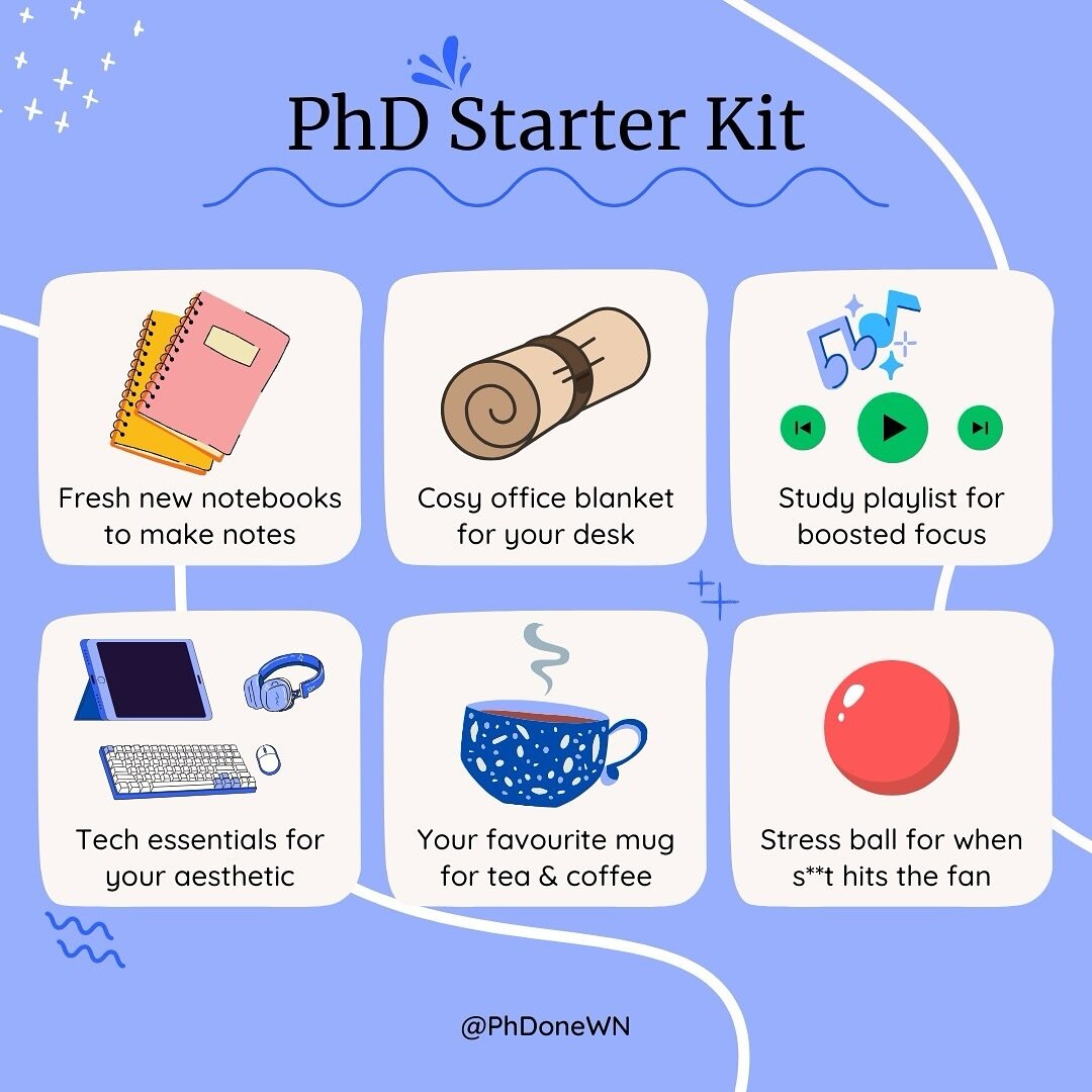 🧰 How many of you have this PhD starter kit already? 👀 it&rsquo;s a classic combo to make sure you&rsquo;re set up to seize the day and nail down a good bit of work! 

👇 Let us know down below if we&rsquo;ve missed any essentials to your PhD kit! 