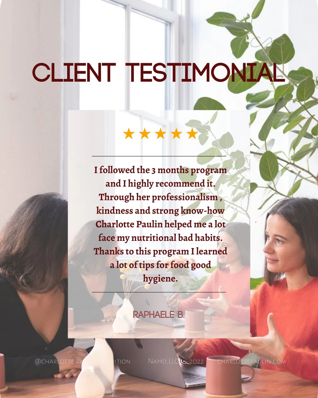 In just 3 months, Raphaele shifted from old habits to lasting balance. 
We worked on:

- managing her endometriosis pain
- losing weight by balancing her blood glucose
- boosting her energy by nourishing her at a cellular level

January spots are now