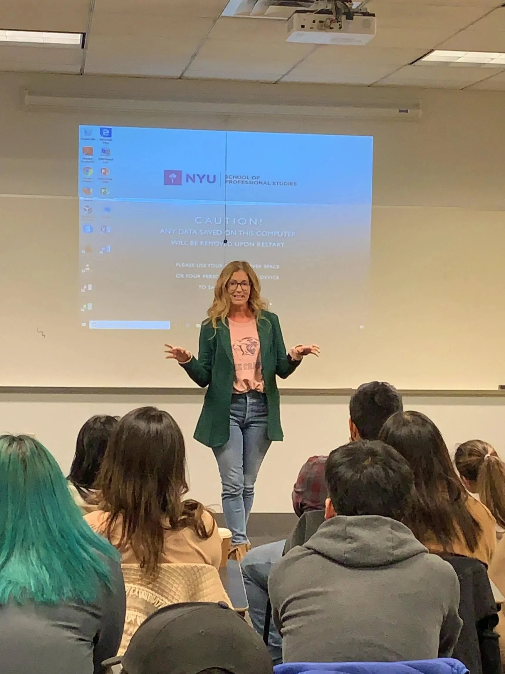 Jessica Elefante delivering a guest lecture at NYU School of Professional Studies.