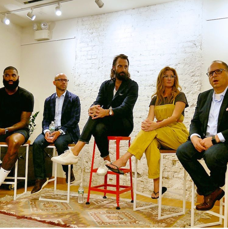 Jessica Elefante on a panel with NBA player Kyle O'Quinn, author Michael Ventura, KWT Global founder Aaron Kwittken, and Leesa Sleep's David Wolfe discussing mindfulness, unplugging, and presence in New York City.