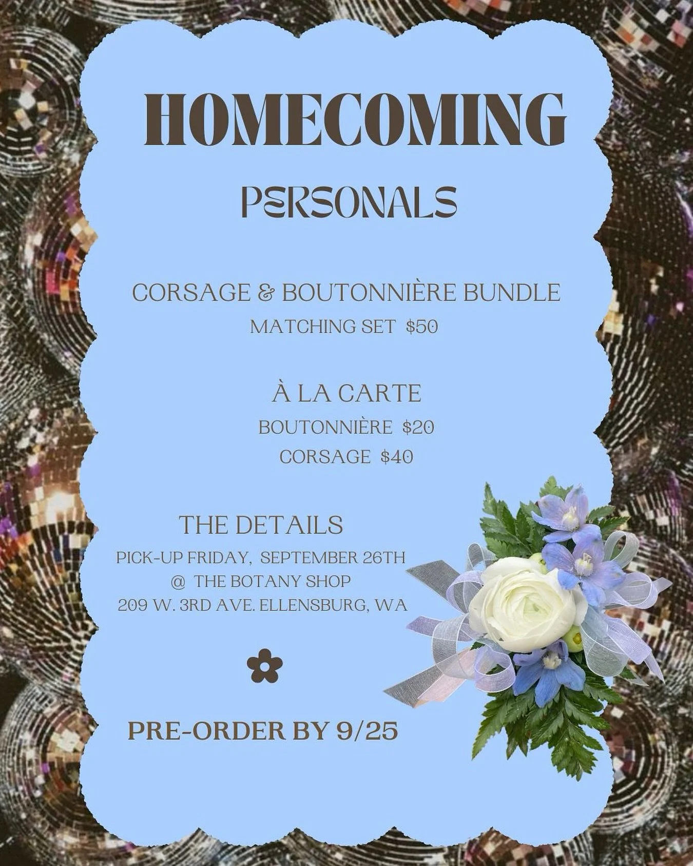 EHS Homecoming is Saturday, Sept. 27! Don&rsquo;t forget to order your corsages &amp; boutonni&egrave;res 🌸 Order by 9/25 for pickup on 9/26 at The Botany Shop.

Call or email lilacandhoneyflorals@gmail.com to order 

&mdash;

#floraldesign #flowerm