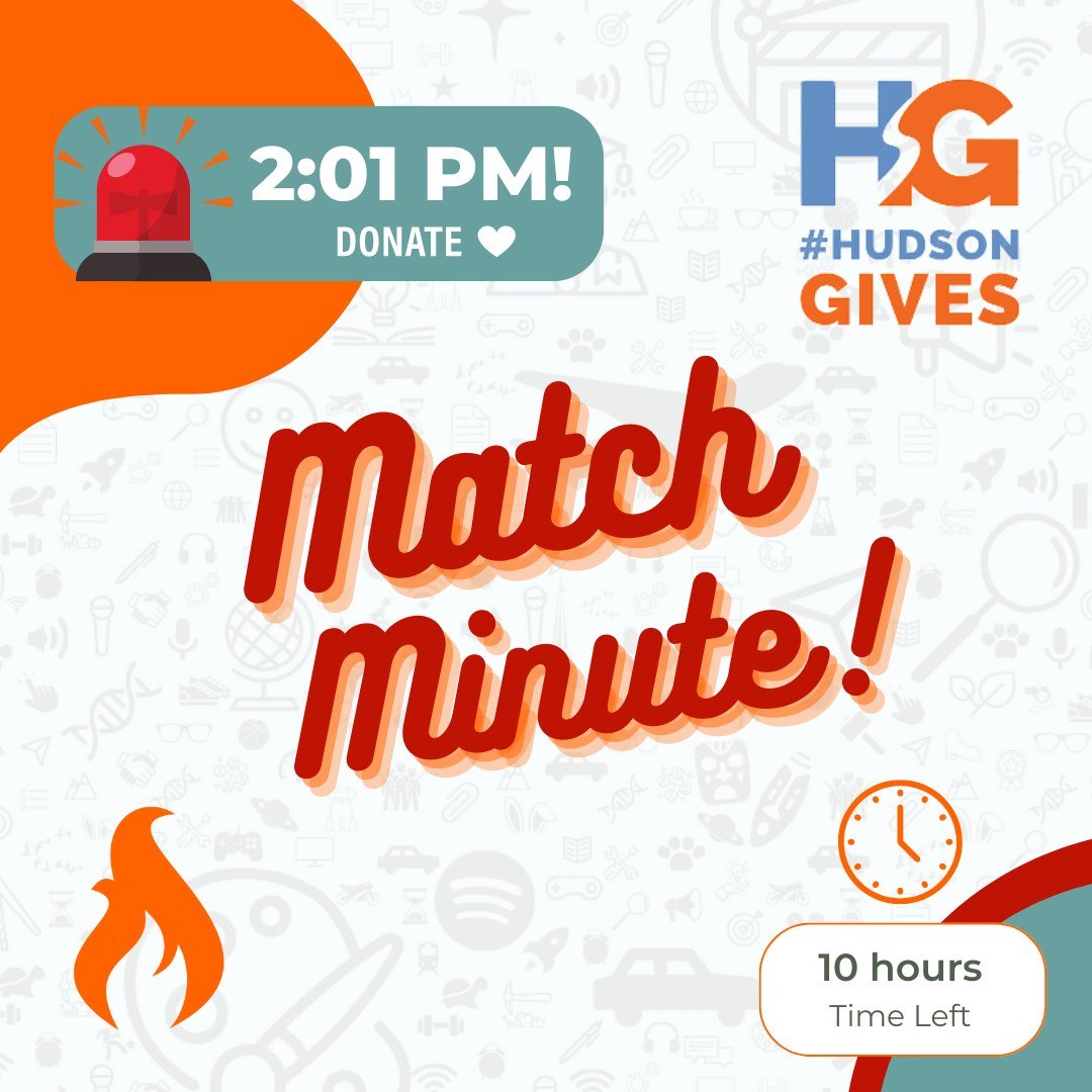 ⏰ Match Minute Alert! ⏰ Donate at 2:01 pm and your donation will be matched! Donate at the link in bio.

#HudsonGives #JCEducation