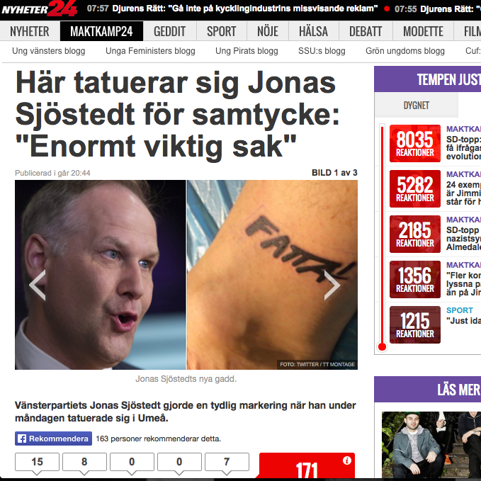 Här tatuerar sig Jonas Sjöstedt