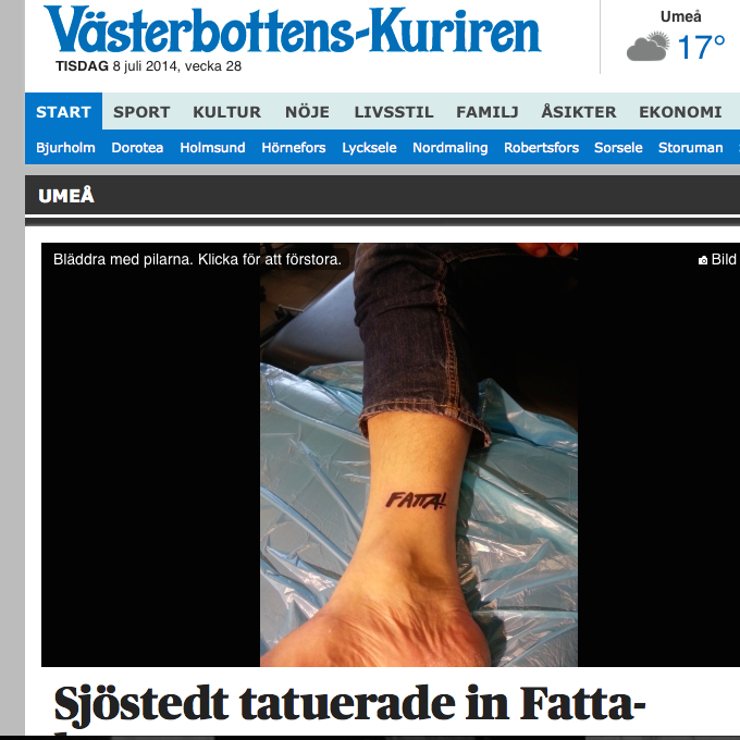 Sjöstedt tatuerade in Fatta-loggan