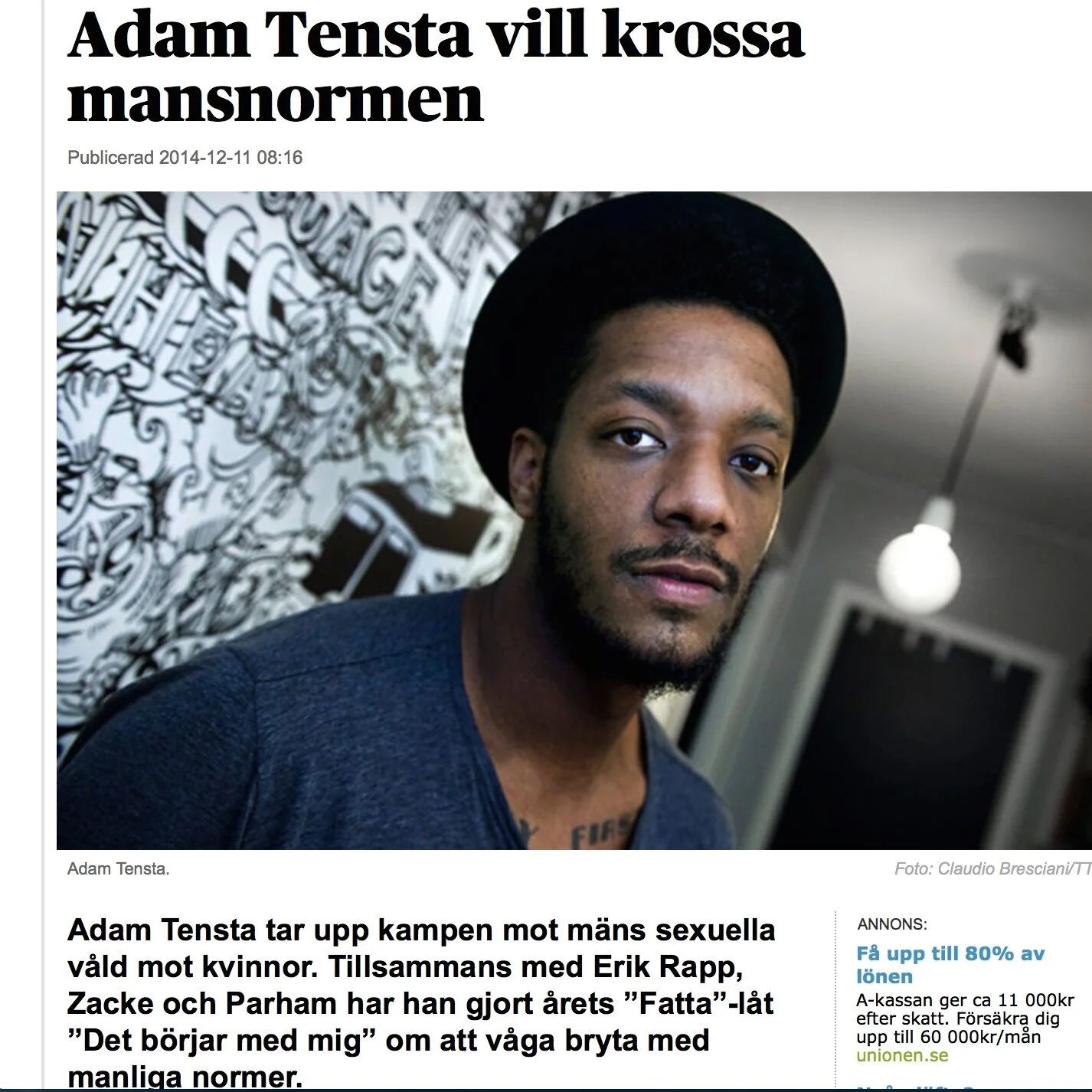 Adam Tensta vill krossa mansnormen
