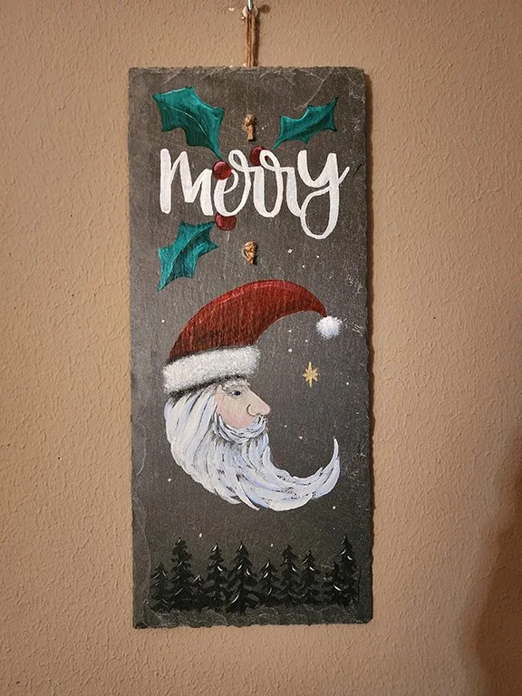 “Merry” Santa on Upcycled Slate Paint Event