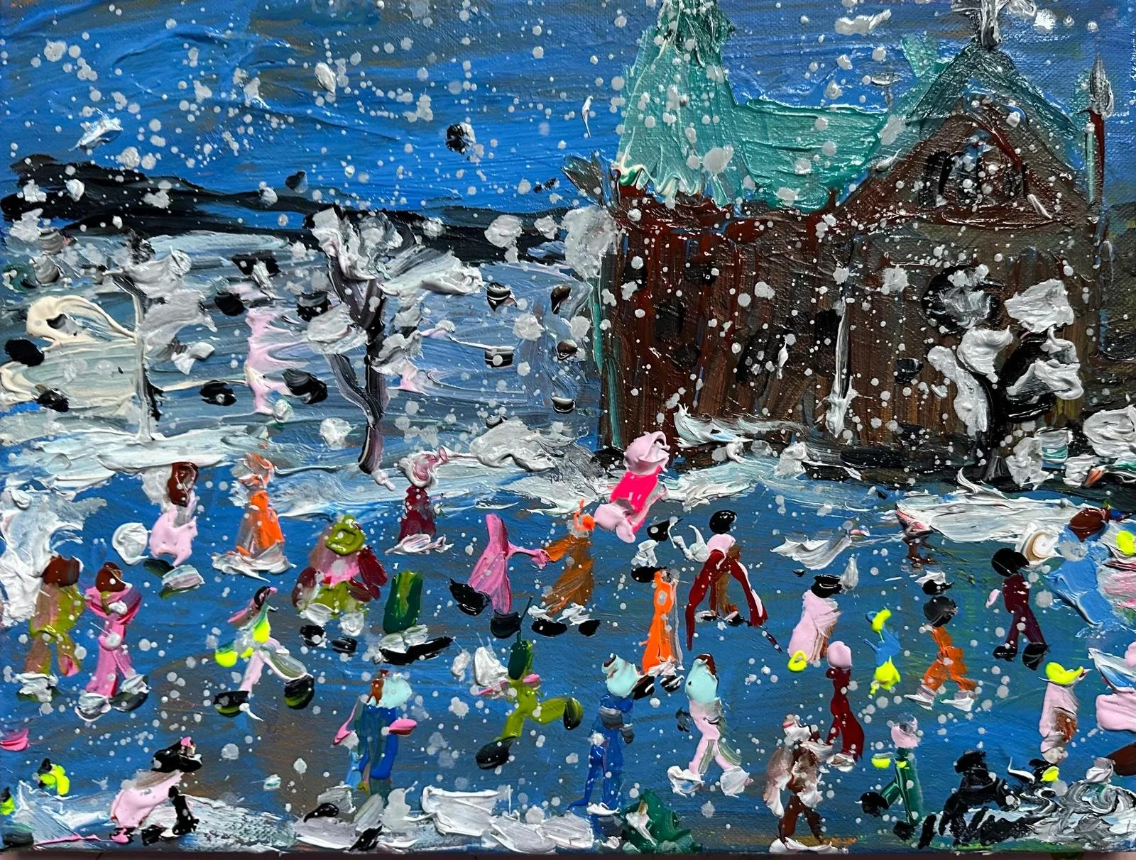 Rusettiluistelu Johanneksenpuistossa 30x40cm