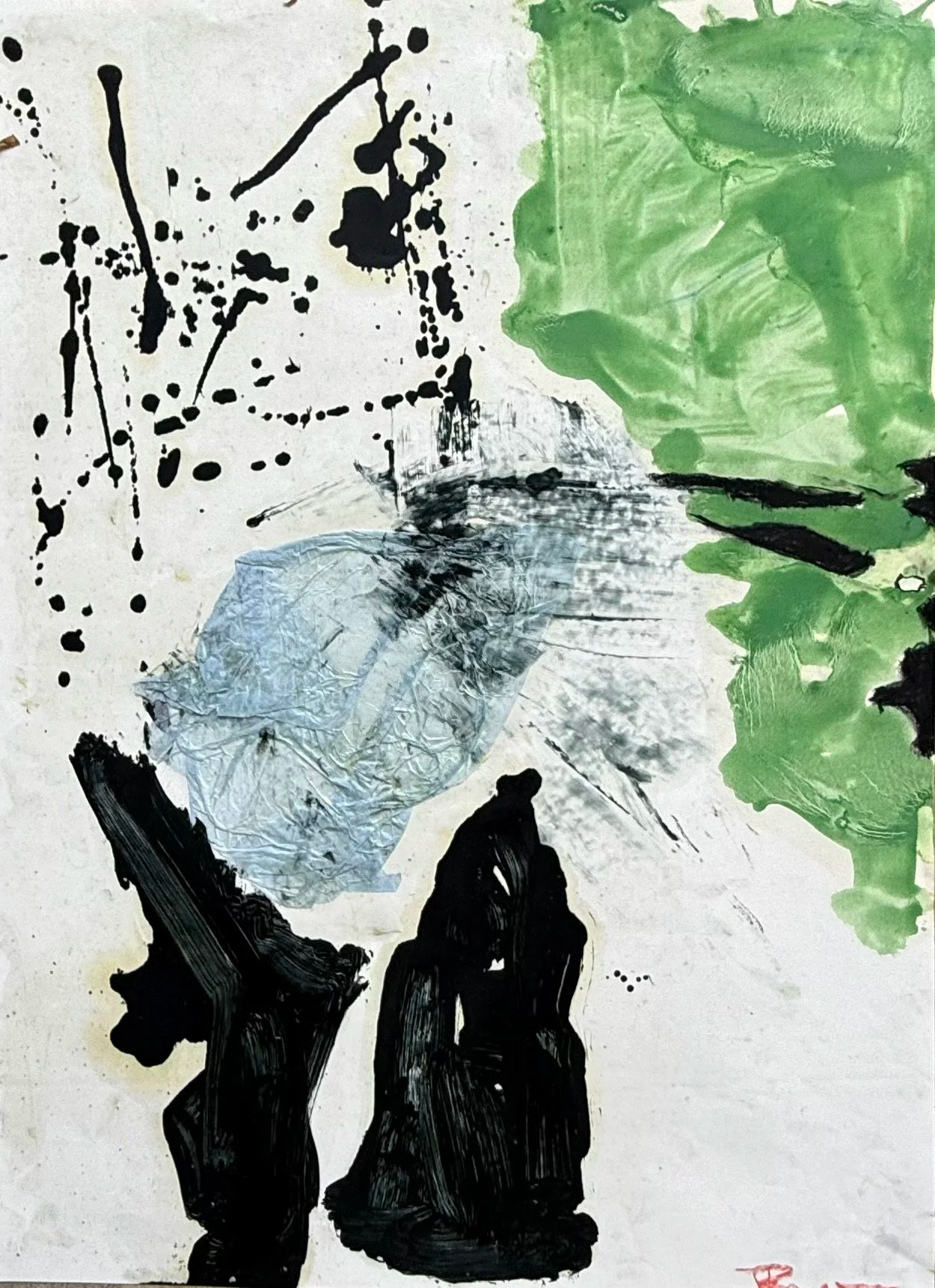 Man in lilies - mixed media on paper, 30"x22", 2023