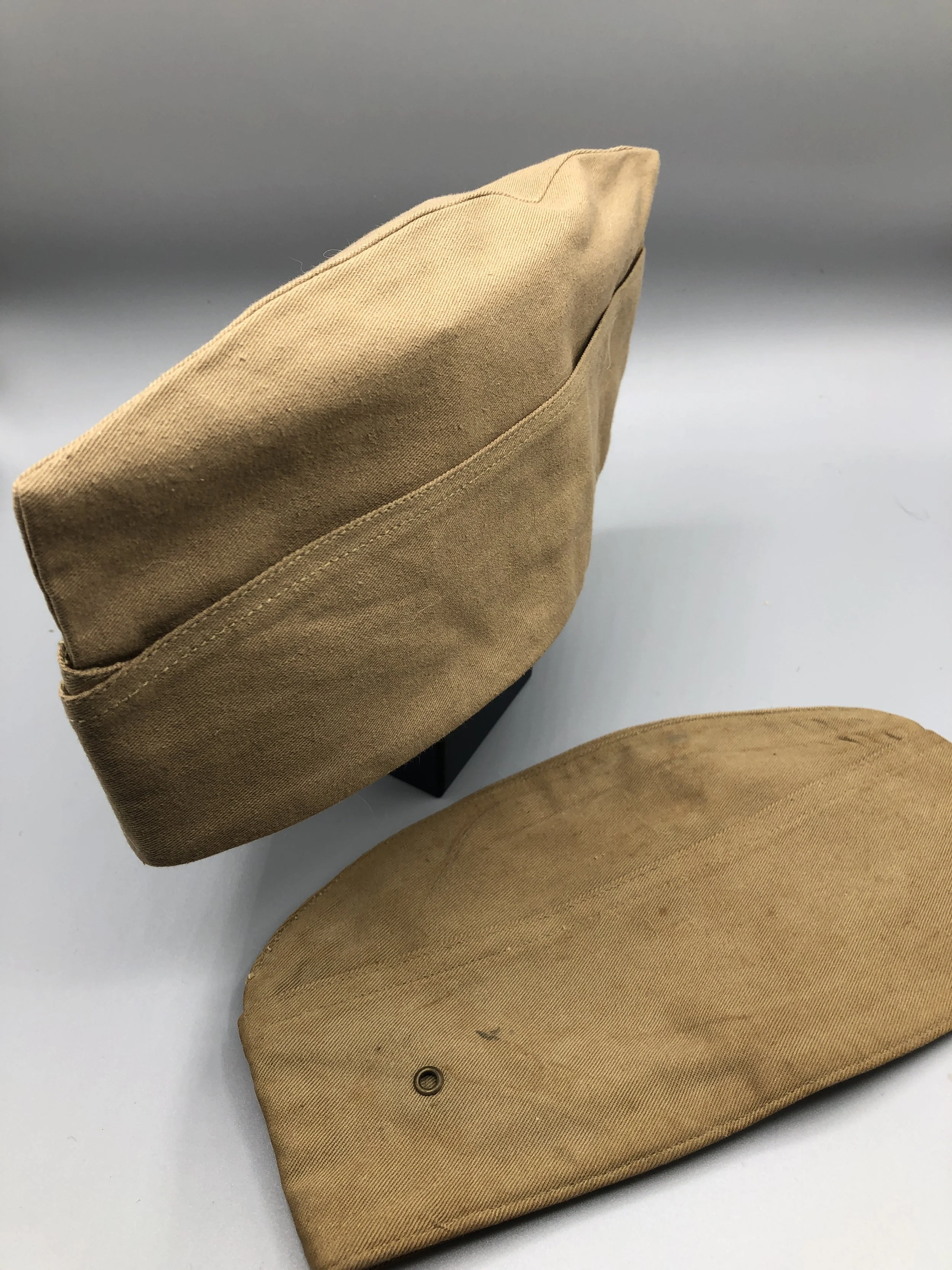 Khaki WWII repro Army garrison caps (2)