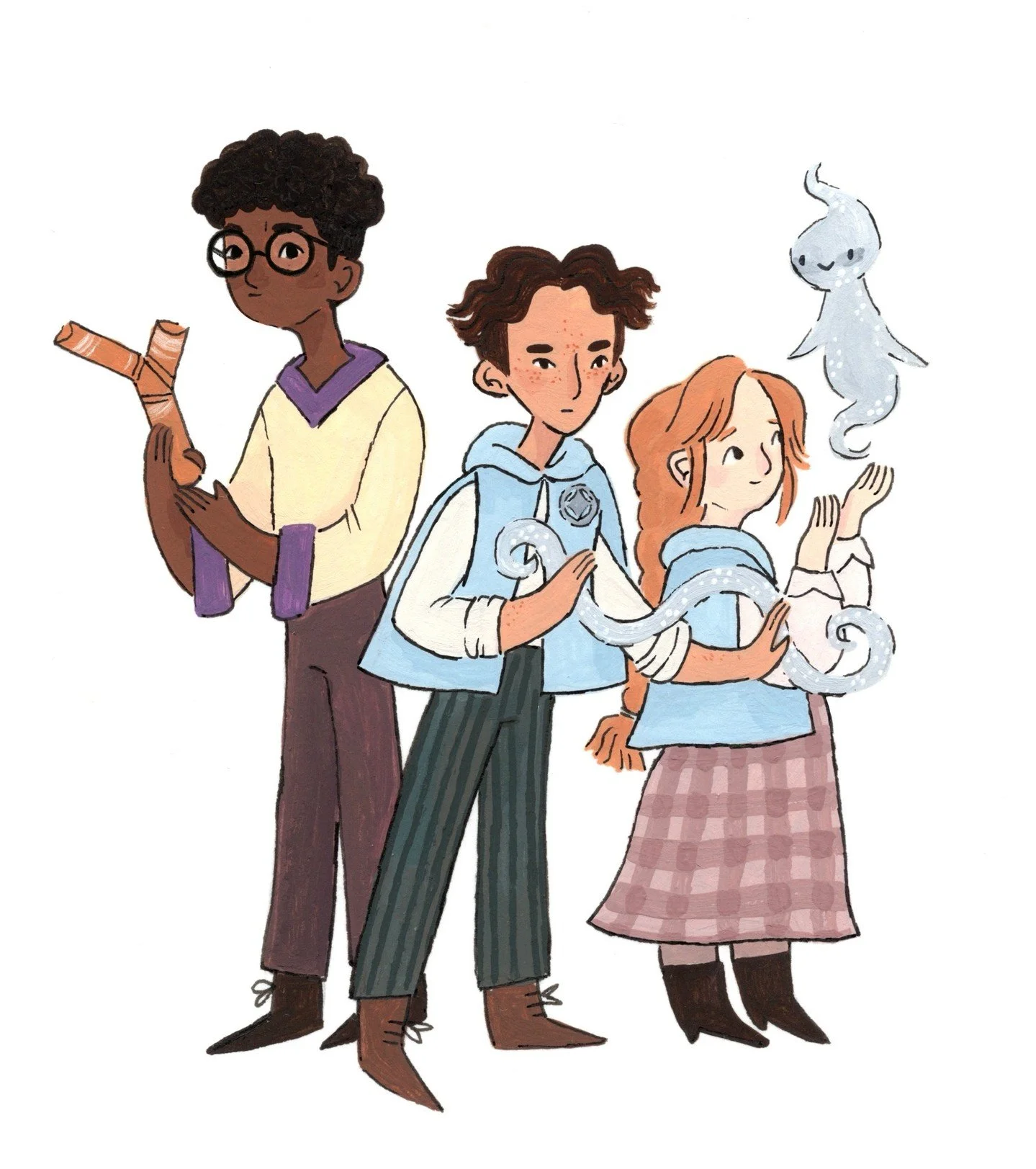 doing a lot of medium experimentation for this wip. Here's a teeny tiny painting of my children done up in acrylic gouache w micron linework.